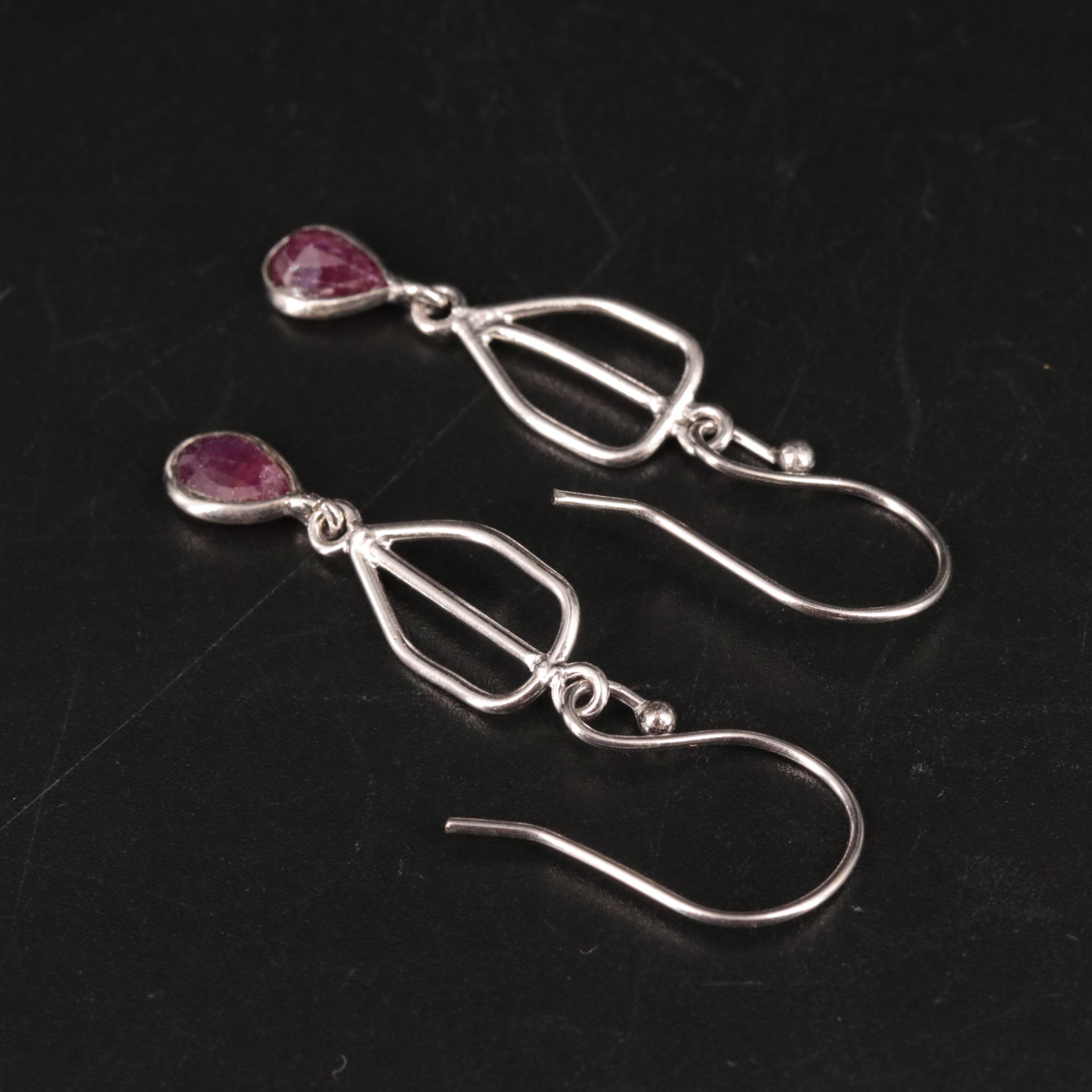 Brass Ruby Dangle Earrings