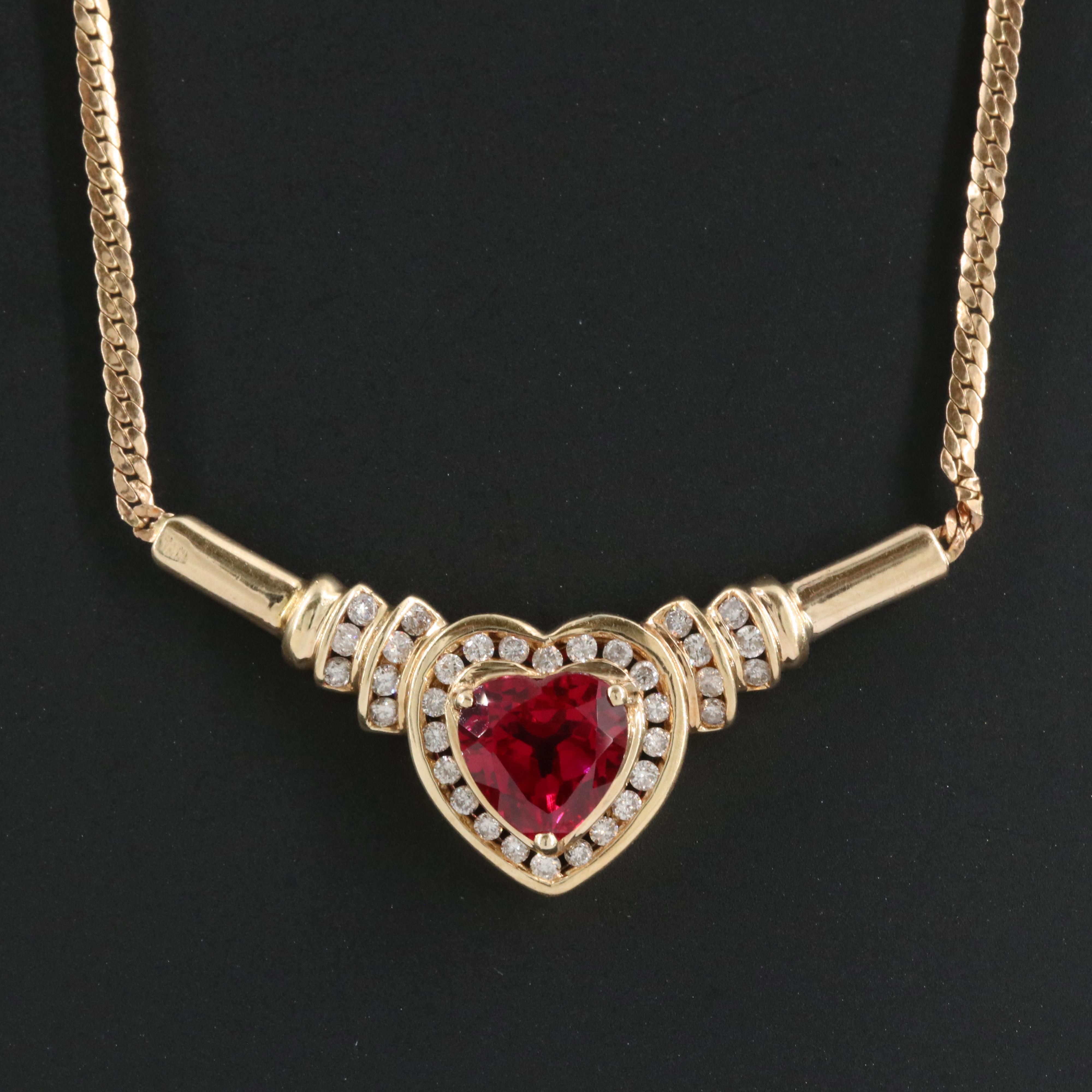14K Ruby and Diamond Heart Necklace