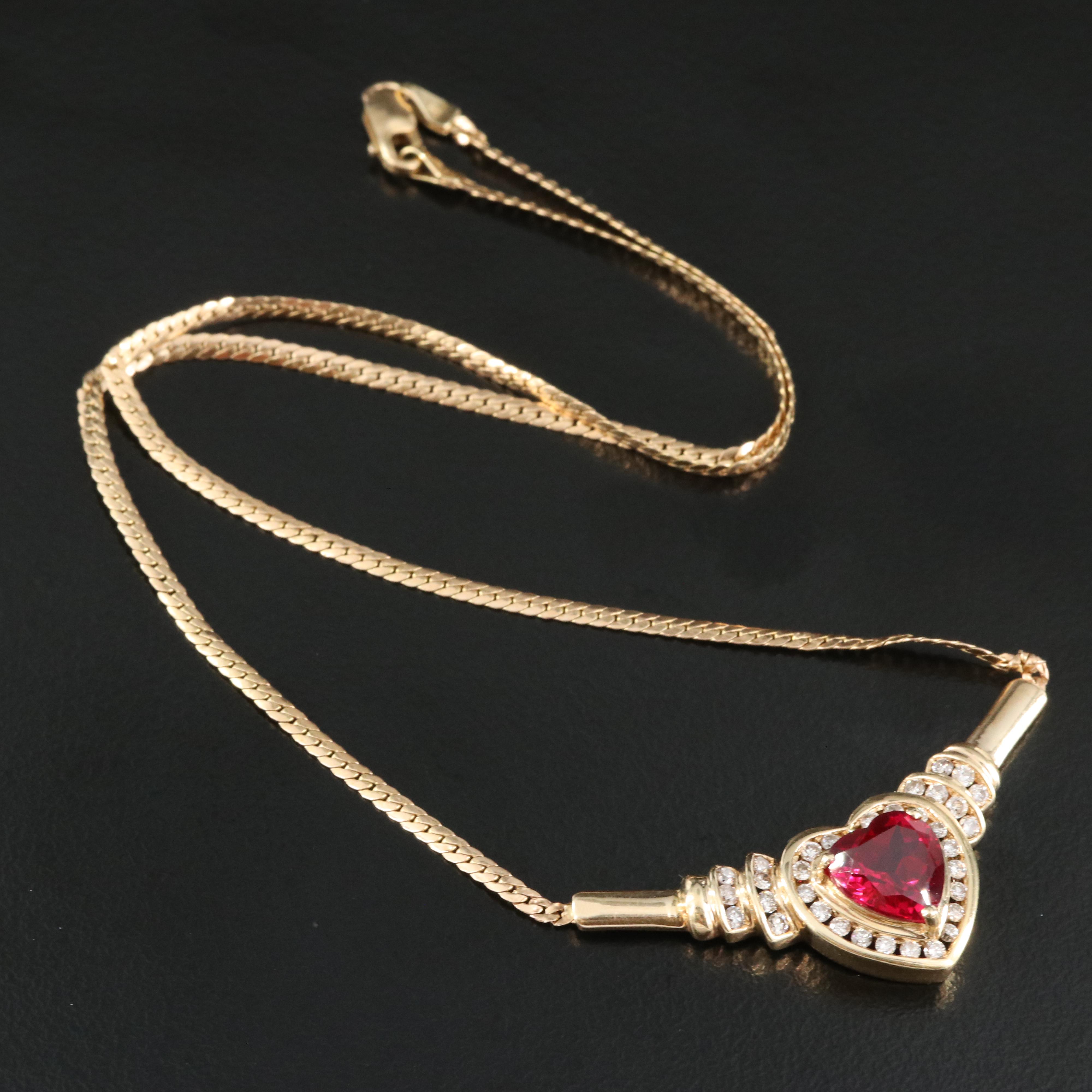 14K Ruby and Diamond Heart Necklace
