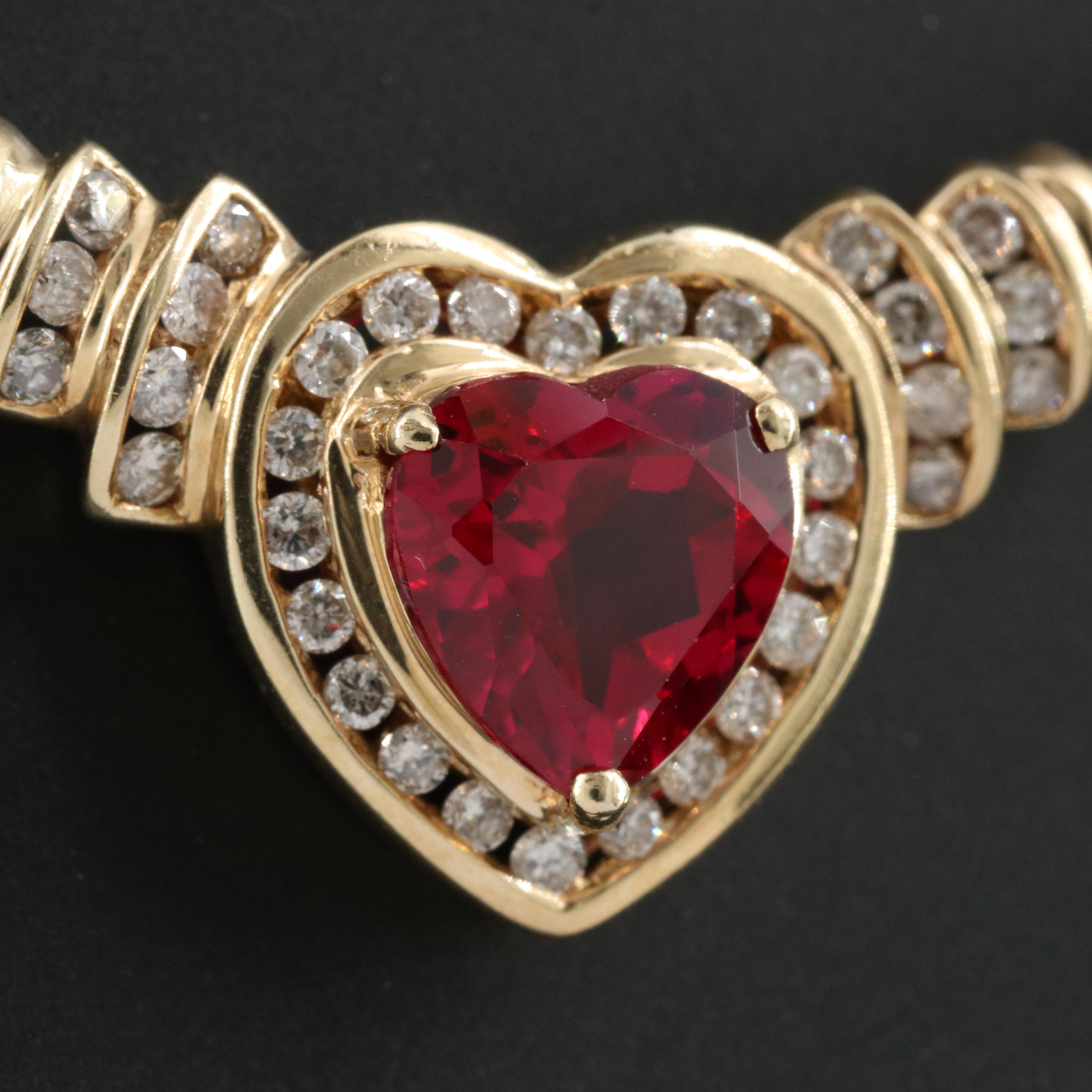 14K Ruby and Diamond Heart Necklace