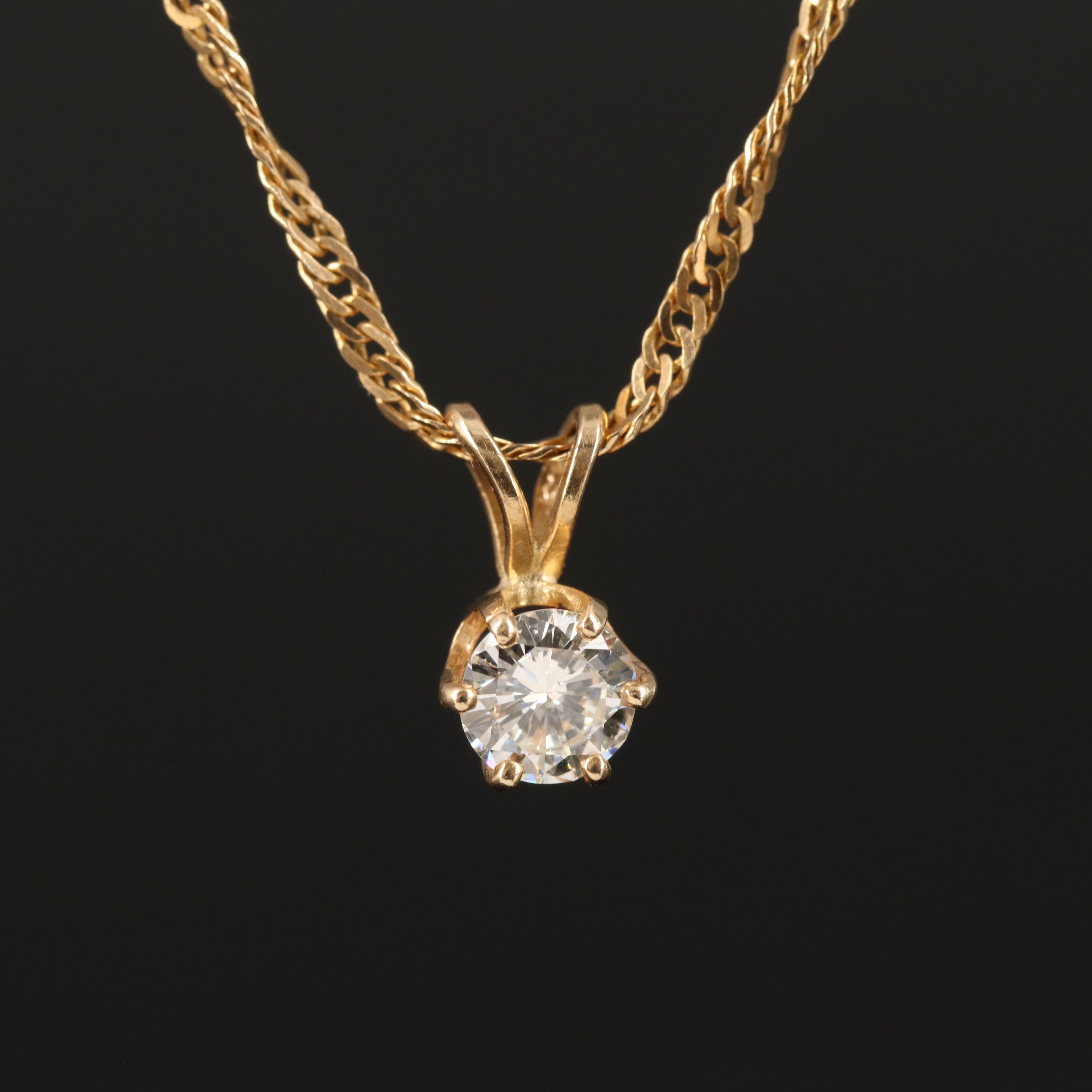 0.38 CT Diamond Solitaire Pendant on Singapore Chain Necklace in 14K
