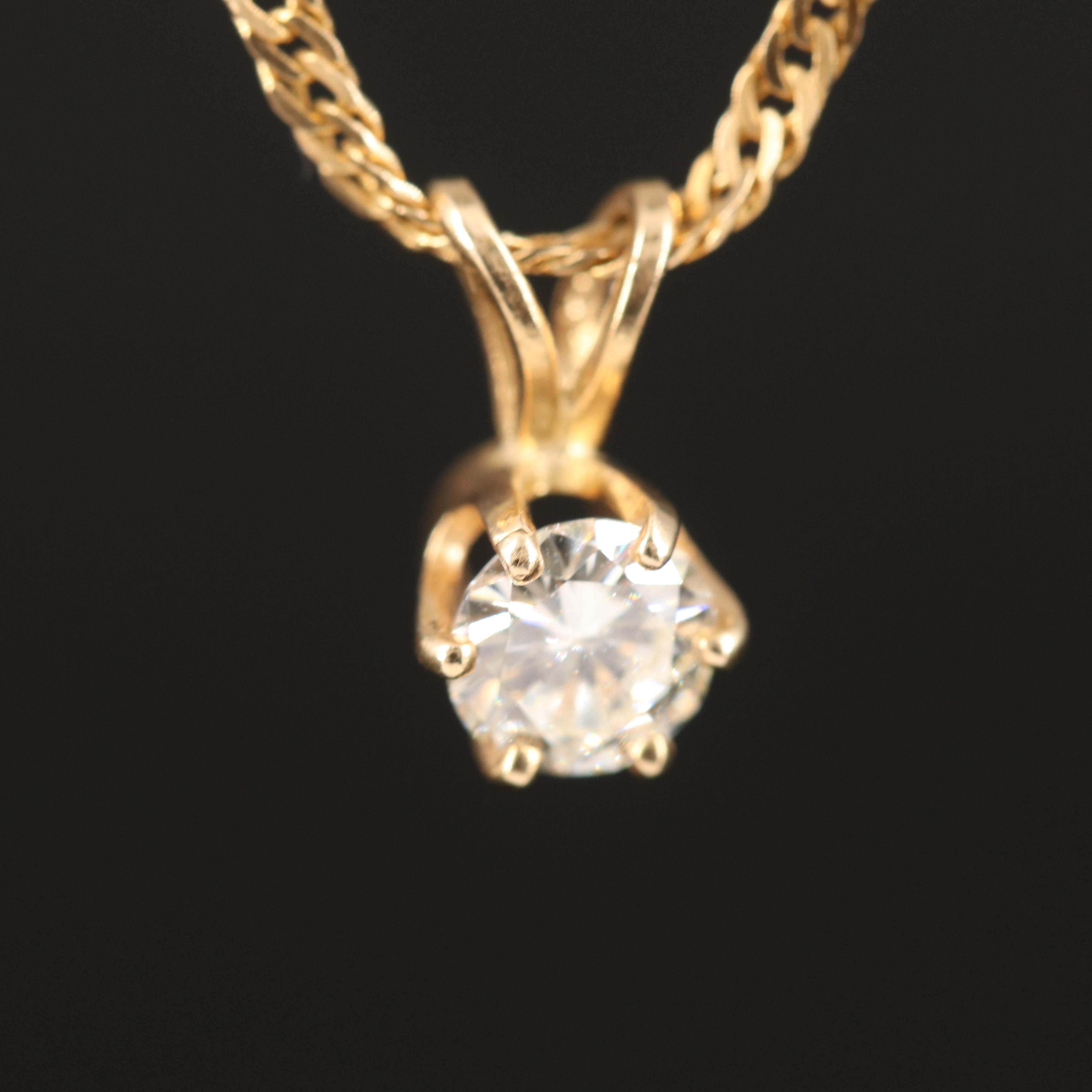 0.38 CT Diamond Solitaire Pendant on Singapore Chain Necklace in 14K