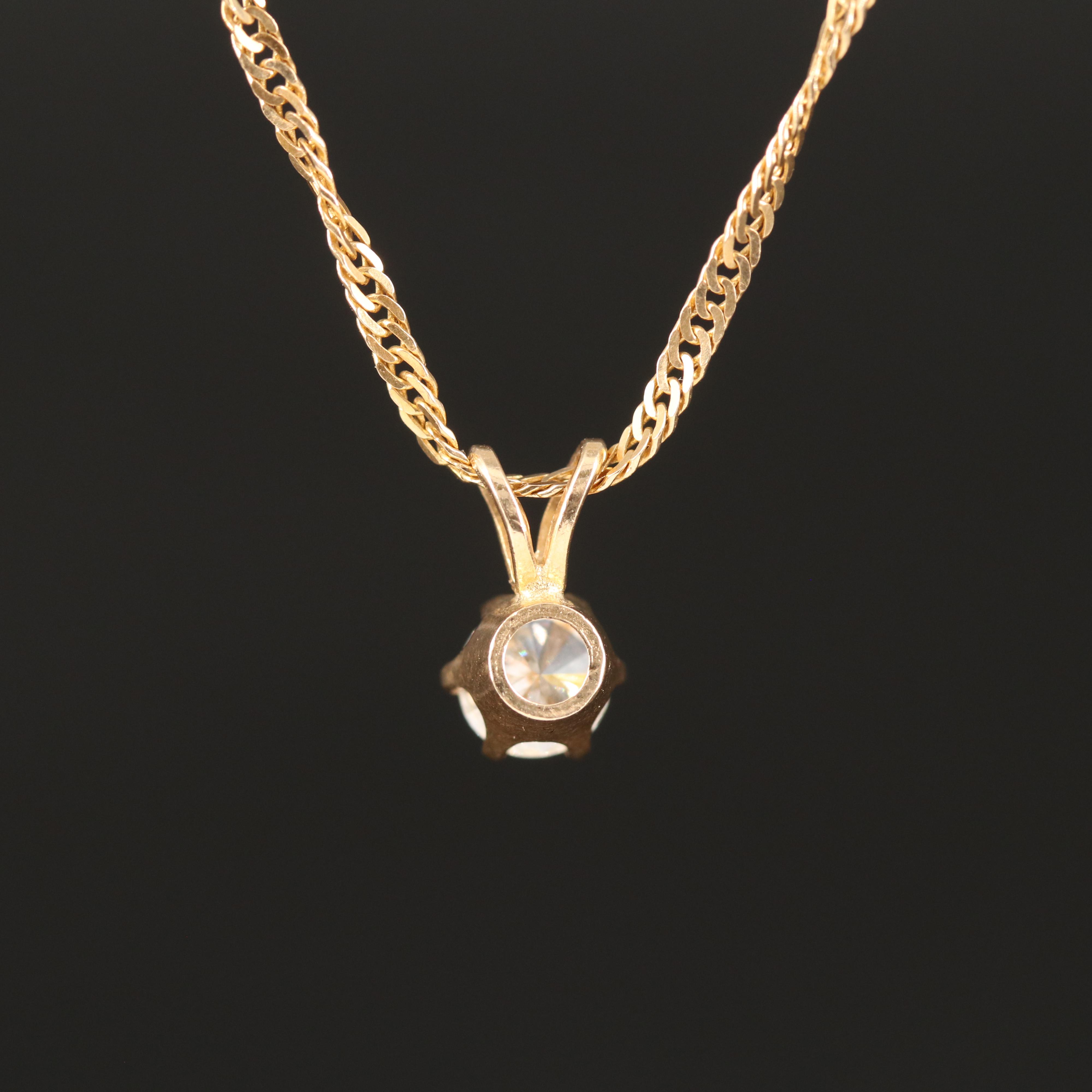 0.38 CT Diamond Solitaire Pendant on Singapore Chain Necklace in 14K