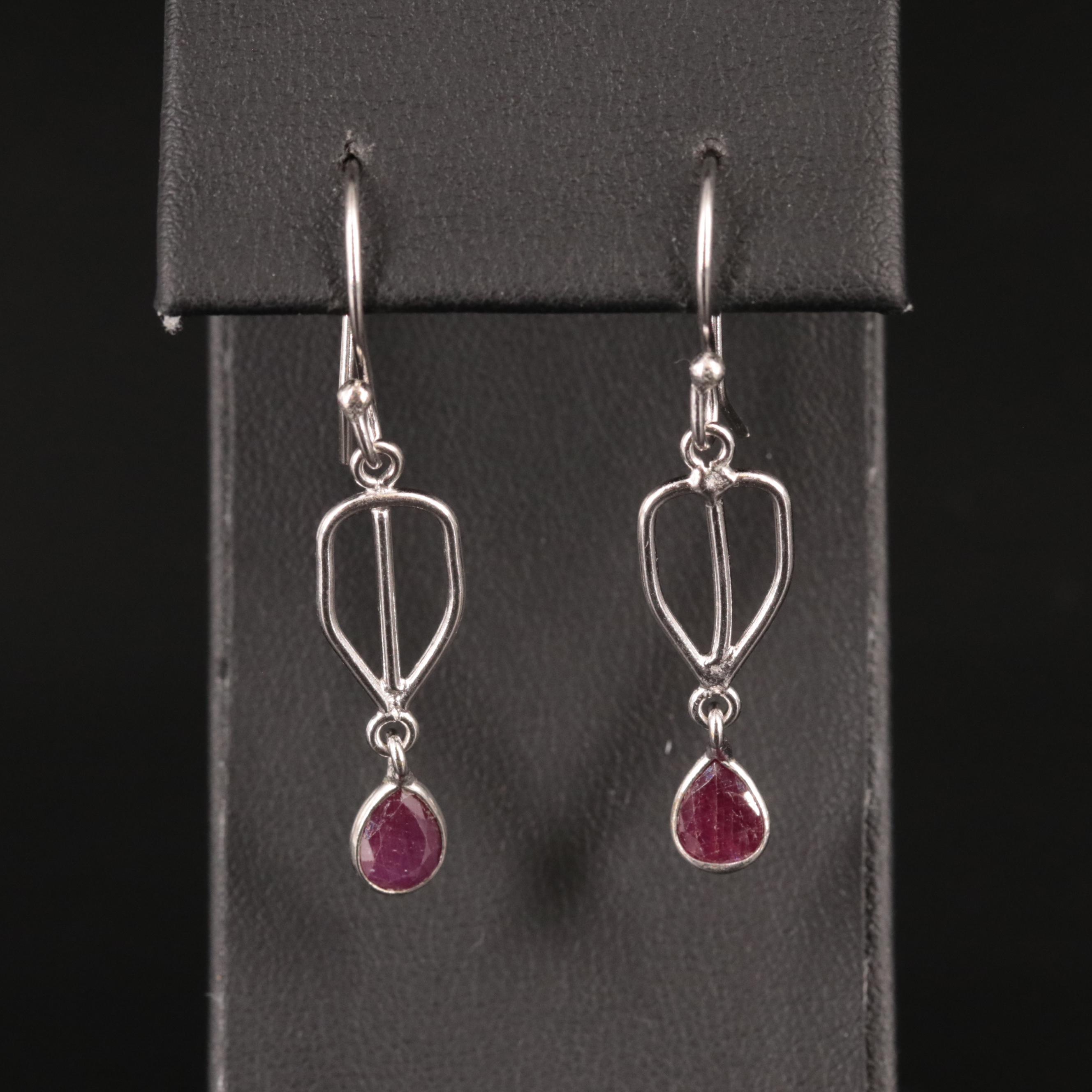 Brass Ruby Dangle Earrings