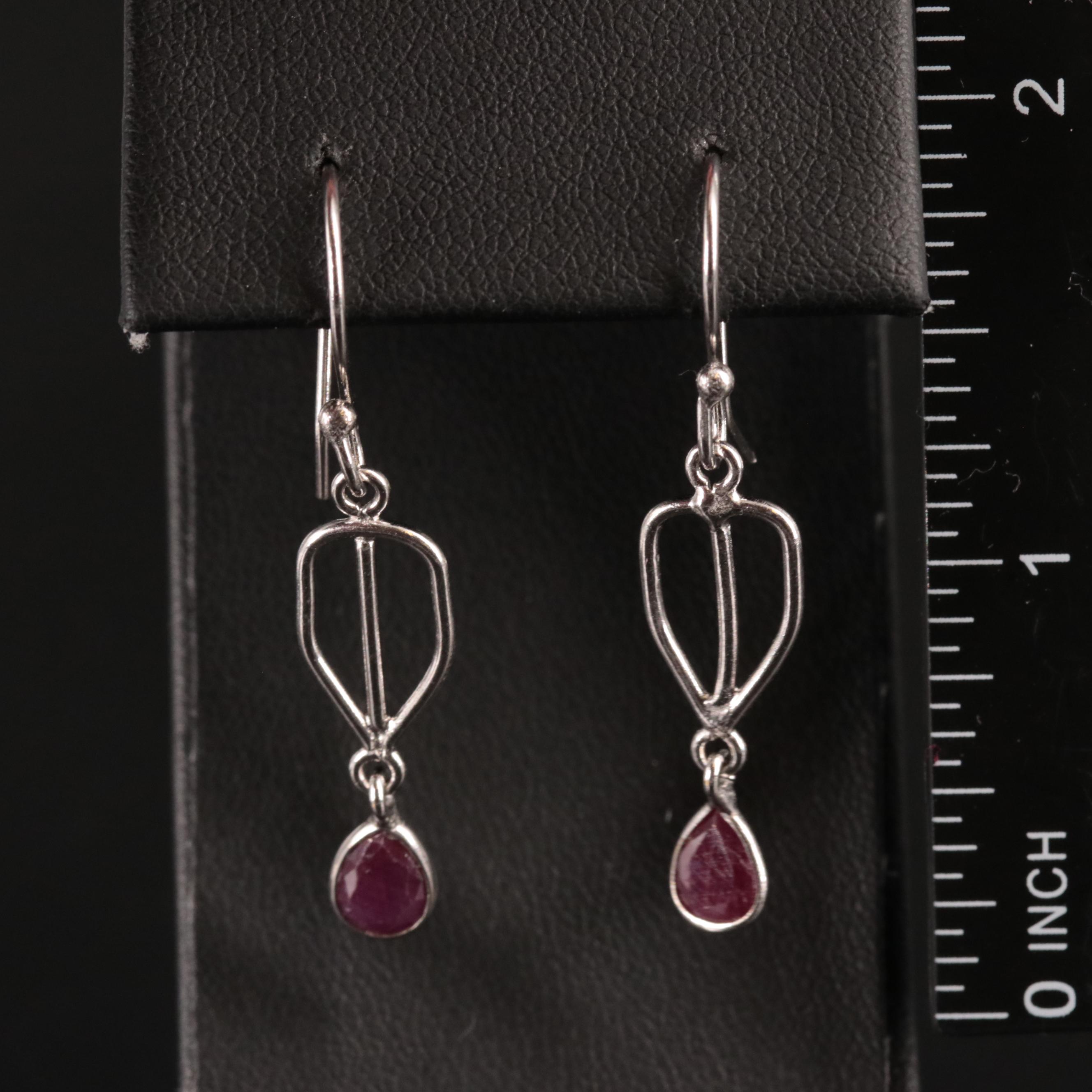 Brass Ruby Dangle Earrings