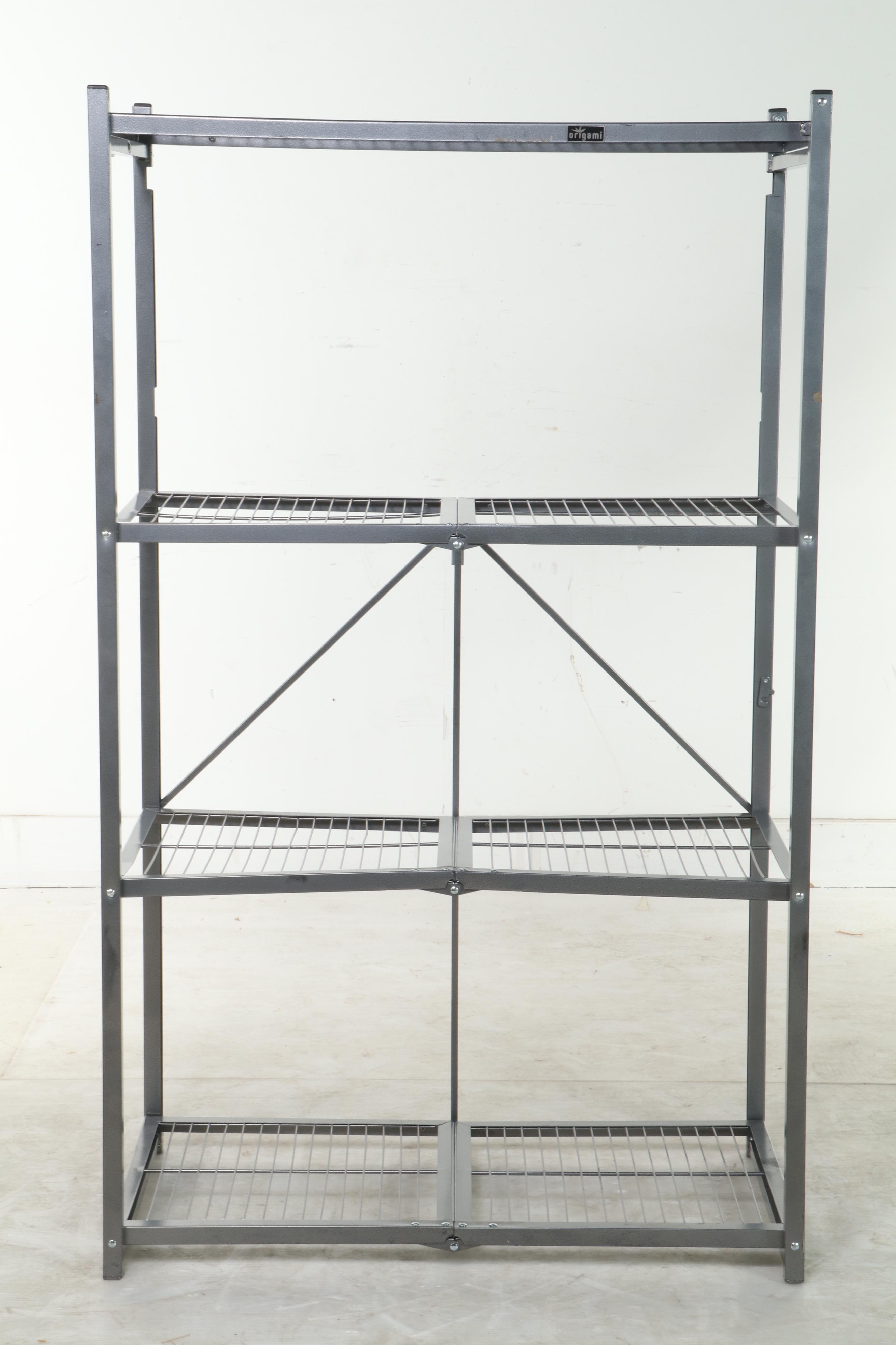 Two Origami Folding Metal Storage Shelf Units