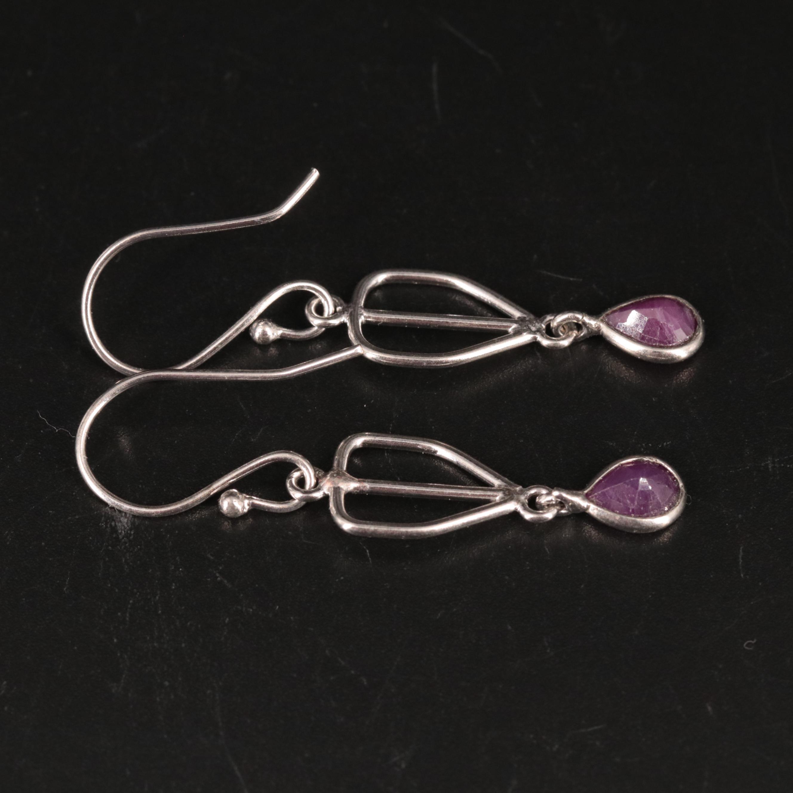 Brass Ruby Dangle Earrings