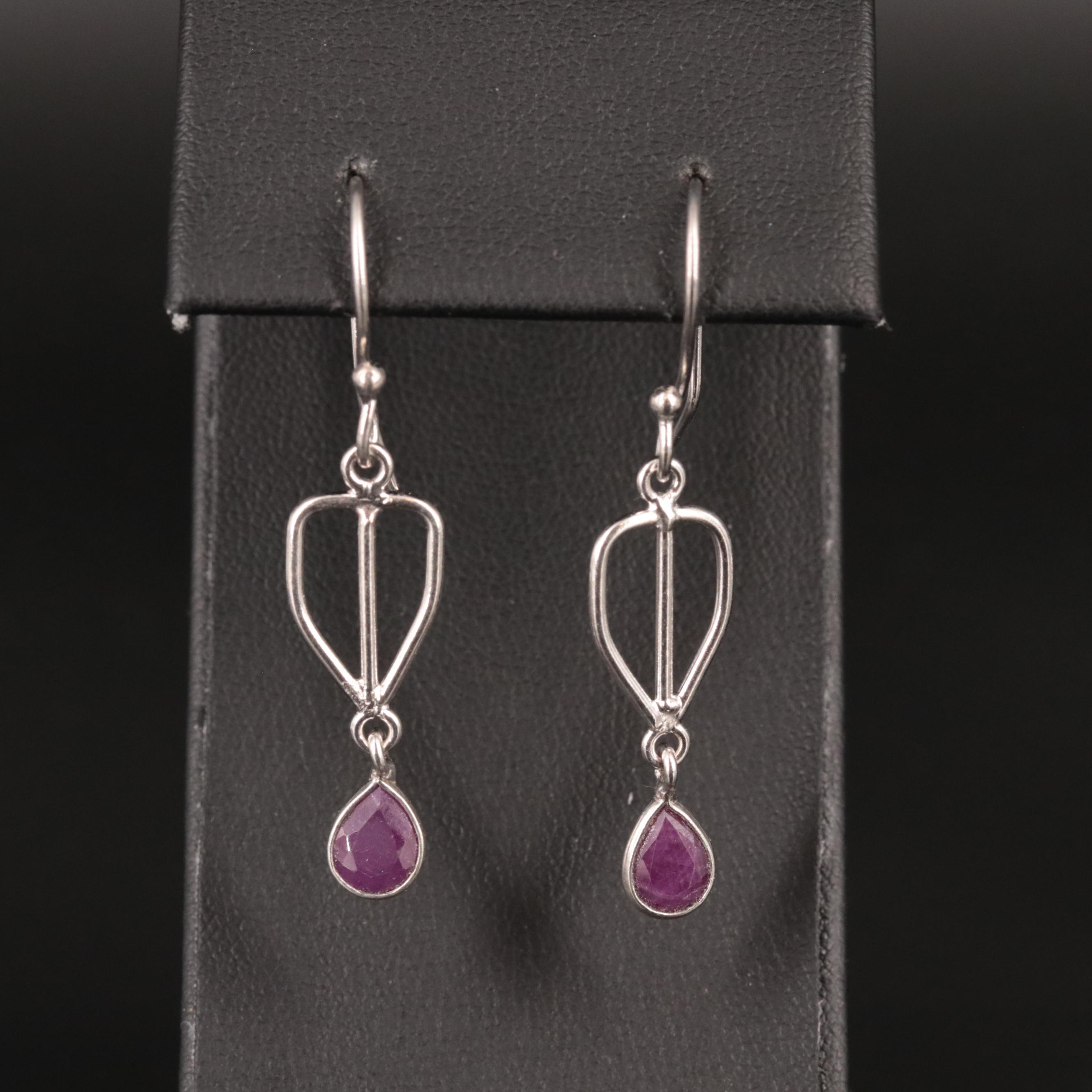 Brass Ruby Dangle Earrings