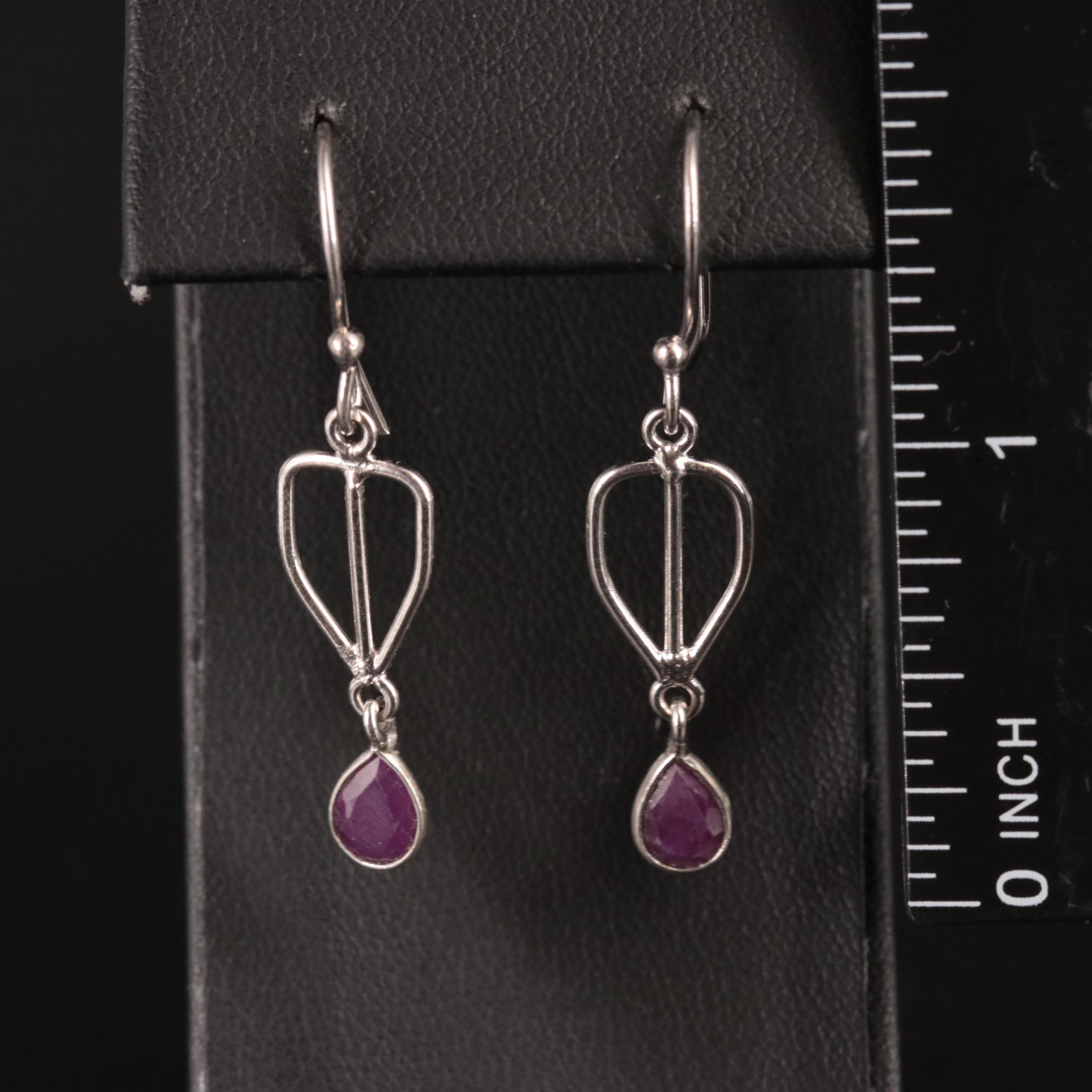 Brass Ruby Dangle Earrings