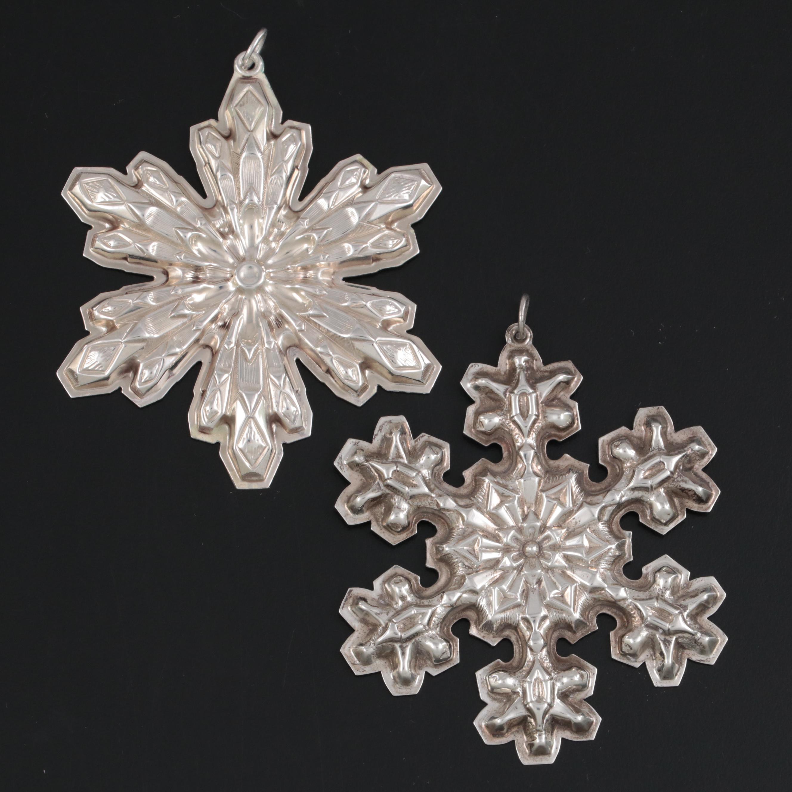 Gorham Sterling Silver Christmas Snowflake Ornaments, 1970s