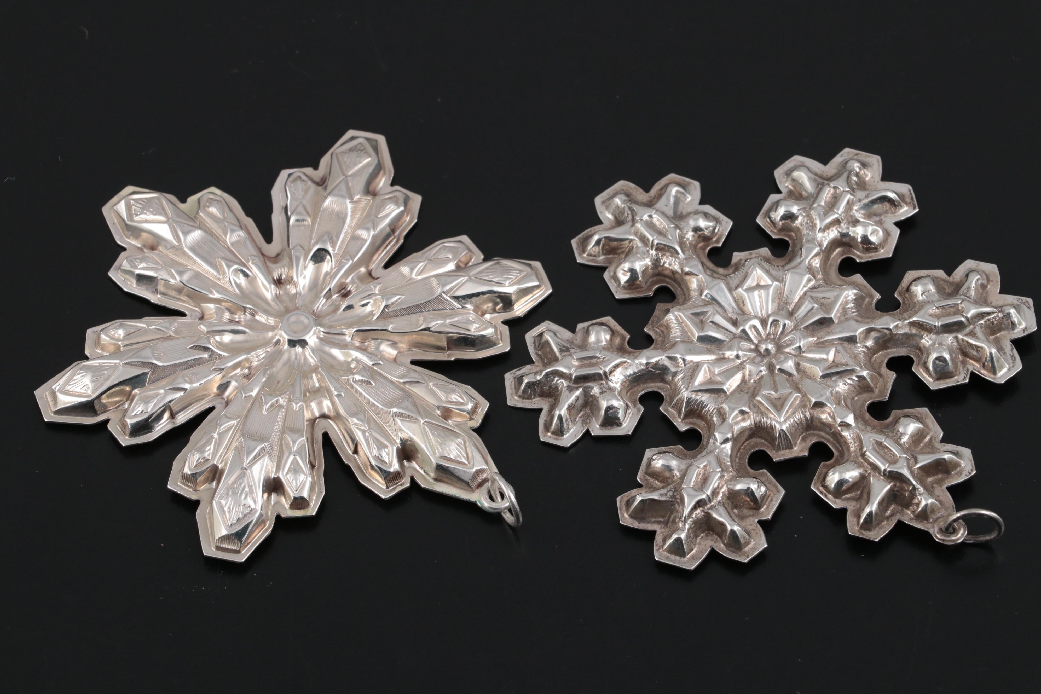 Gorham Sterling Silver Christmas Snowflake Ornaments, 1970s