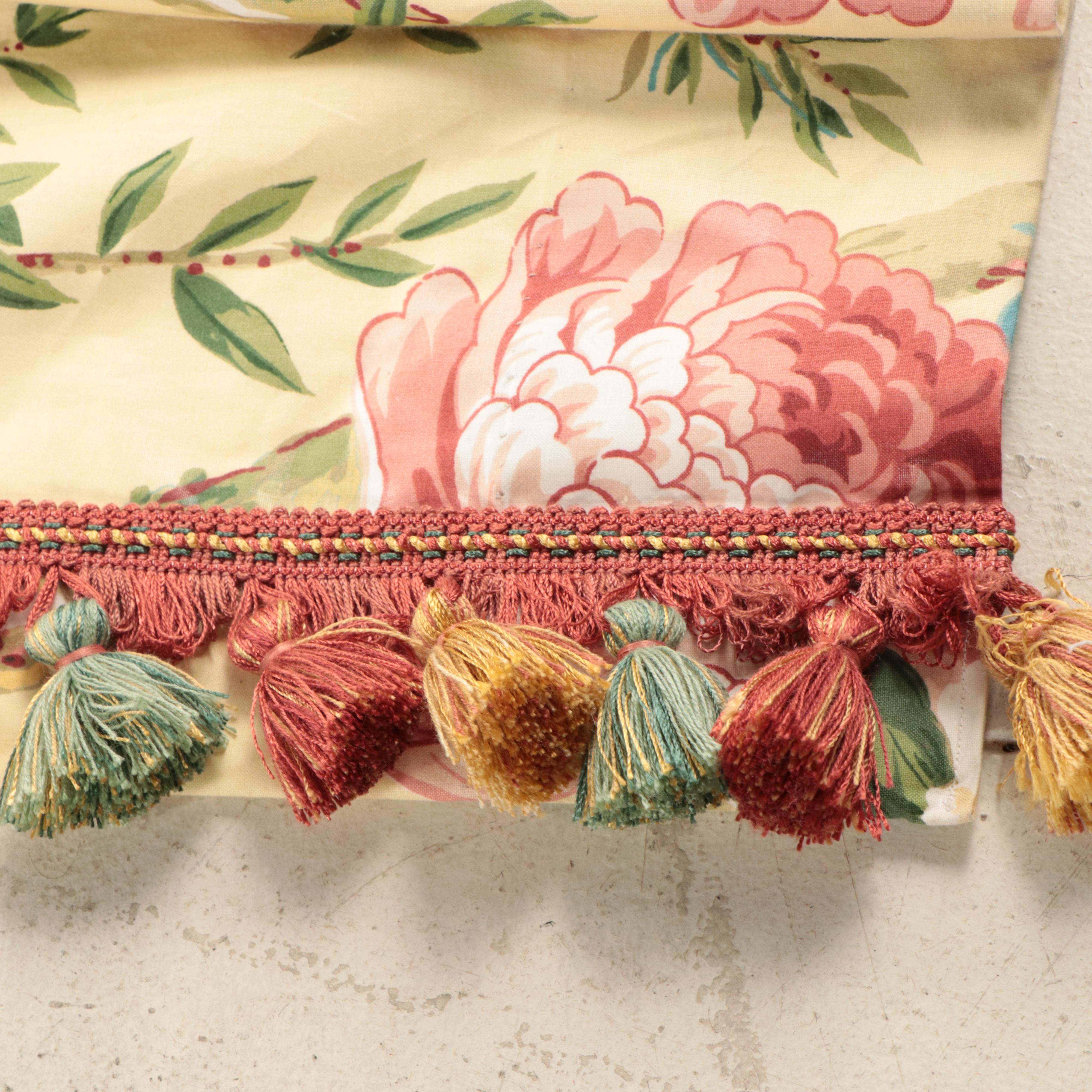 Custom Made Chintz Floral Motif Drapery Panels with Tassels