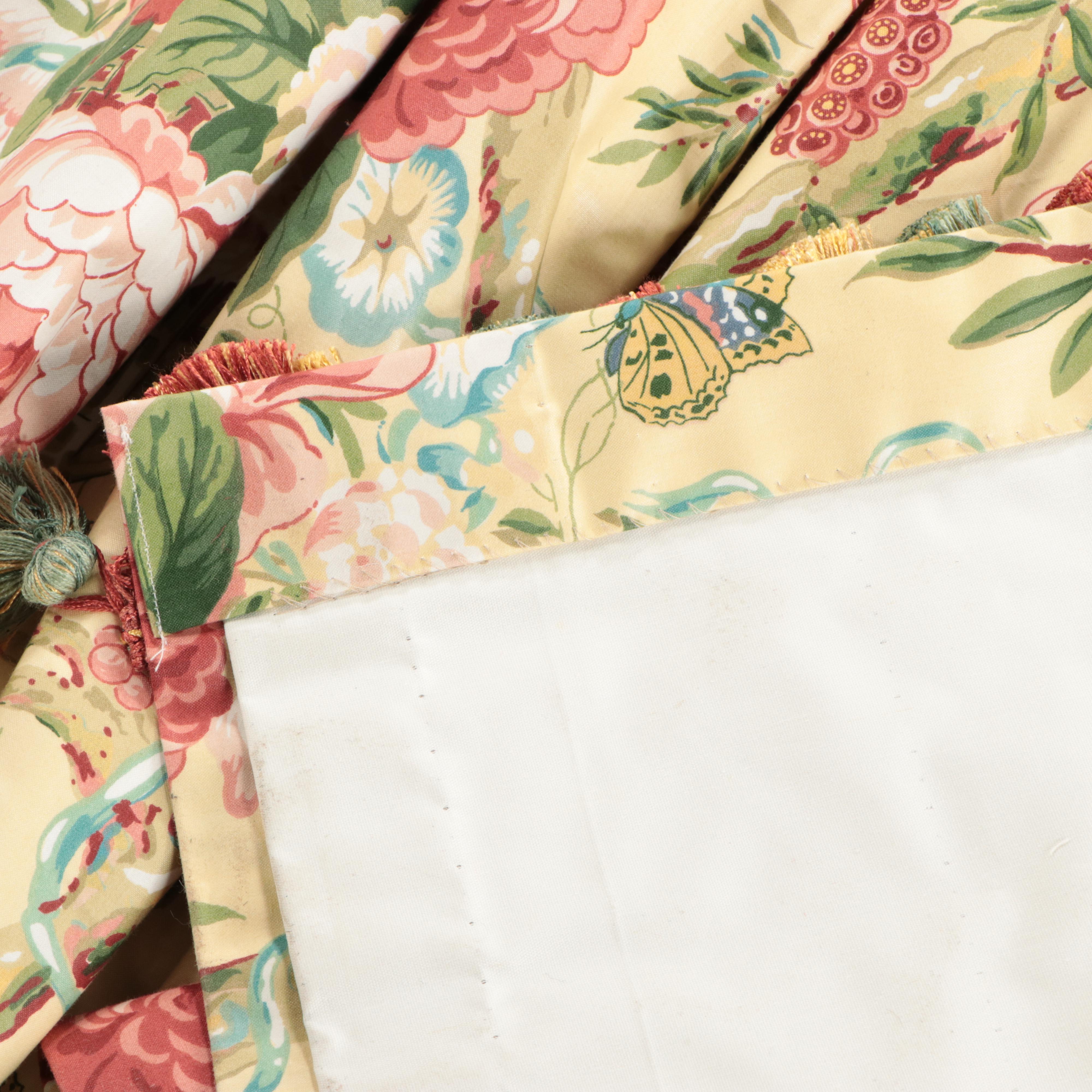 Custom Made Chintz Floral Motif Drapery Panels with Tassels