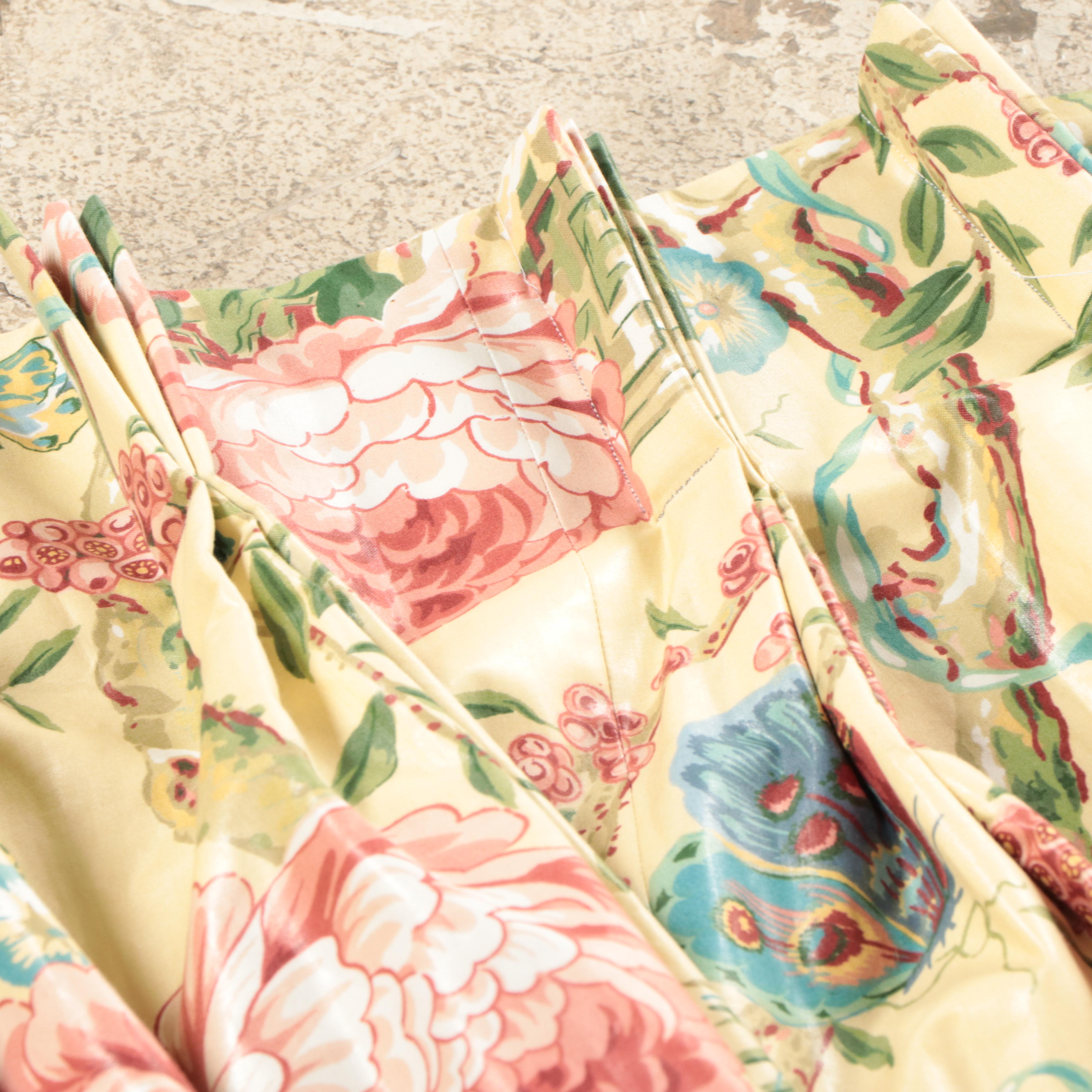 Custom Made Chintz Floral Motif Drapery Panels with Tassels