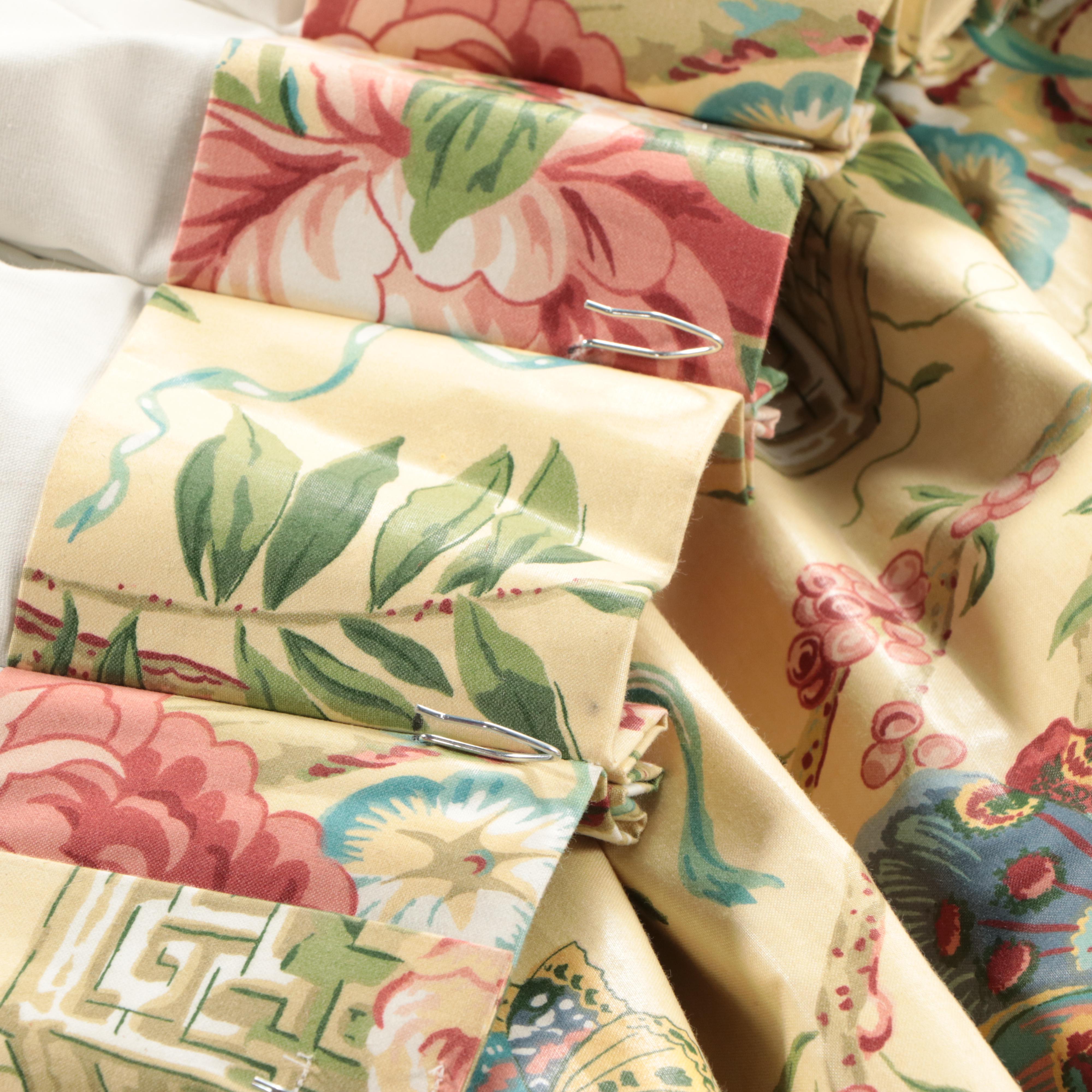 Custom Made Chintz Floral Motif Drapery Panels with Tassels