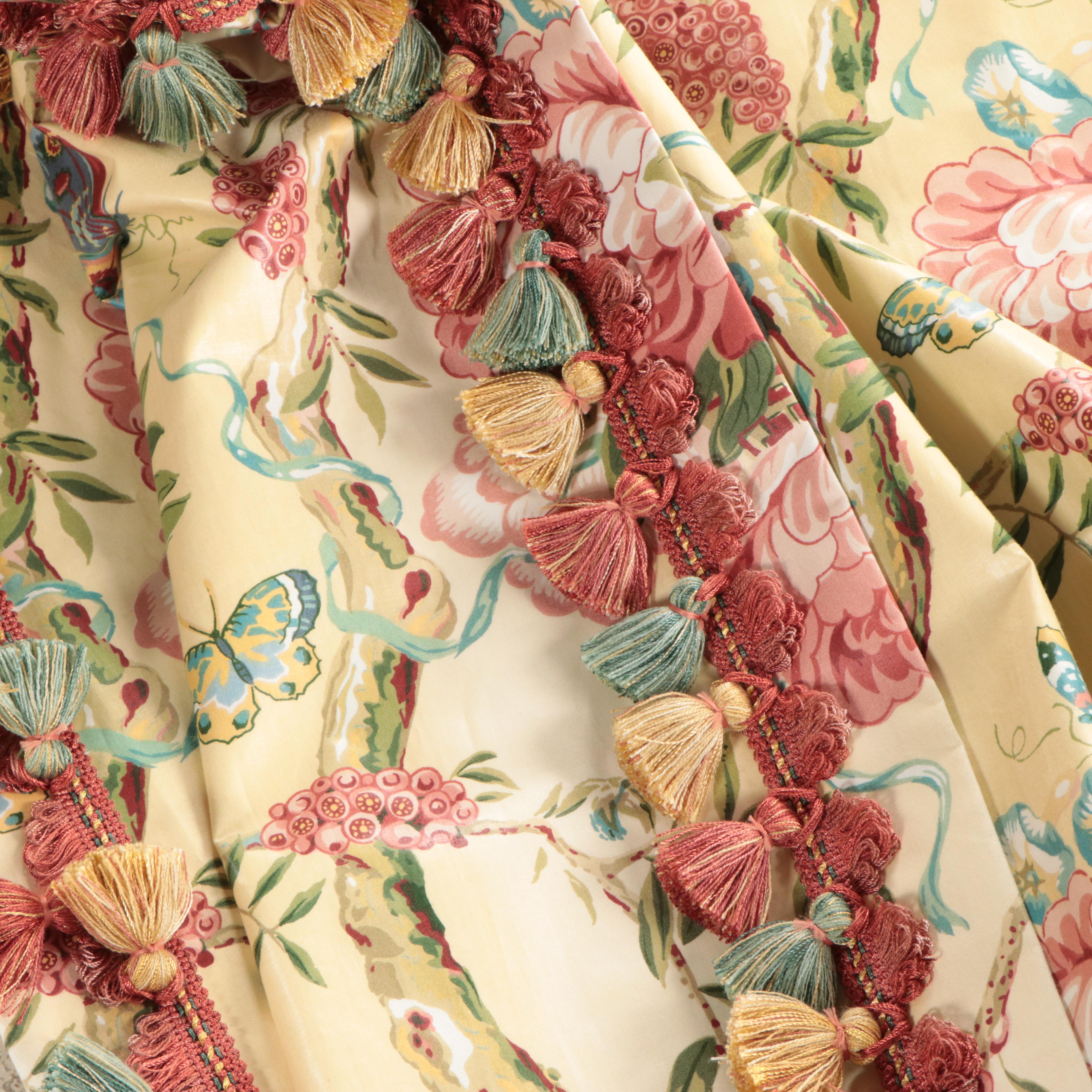 Custom Made Chintz Floral Motif Drapery Panels with Tassels