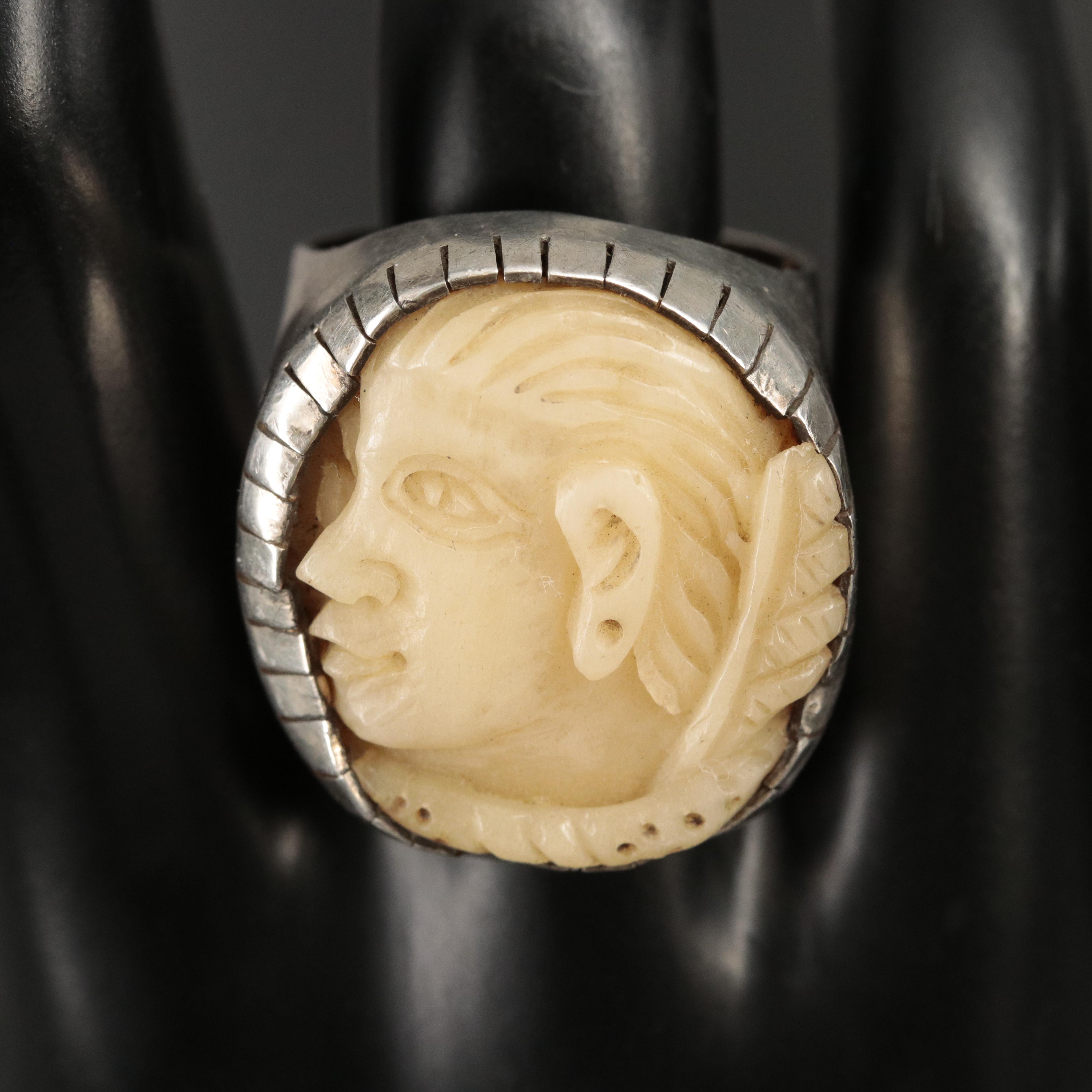 Rebecca Collins Sterling Carved Calcite Profile Ring