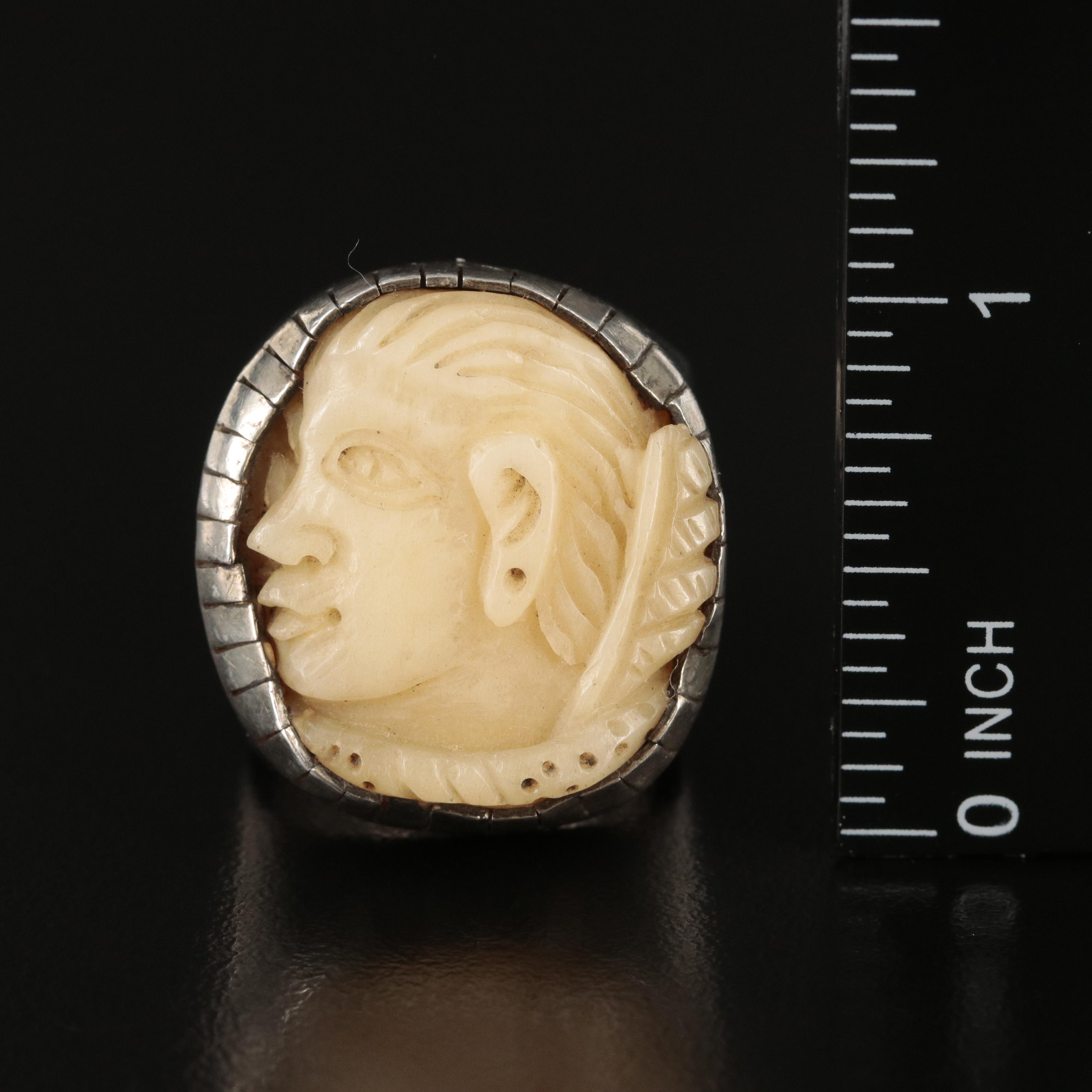 Rebecca Collins Sterling Carved Calcite Profile Ring