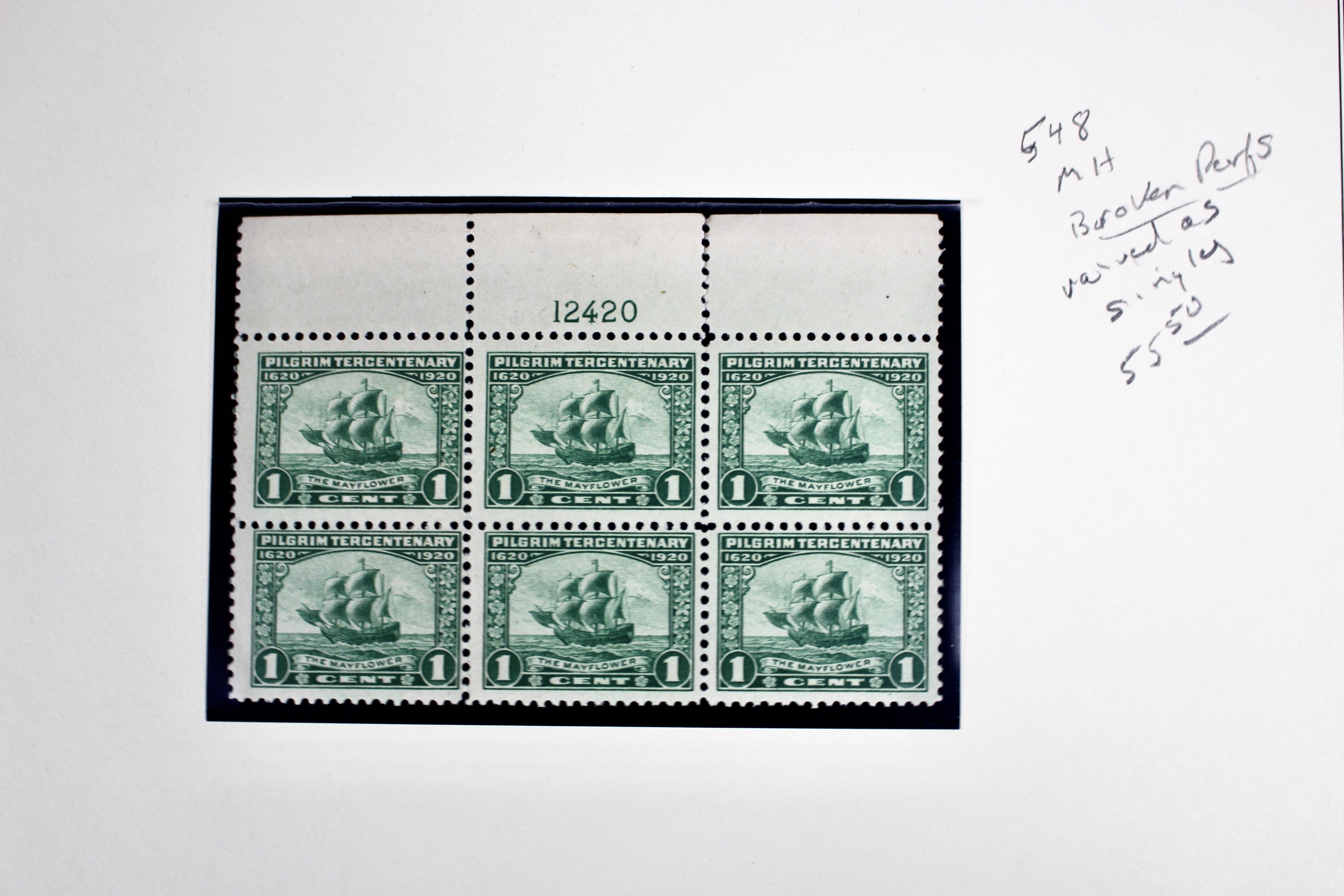 Seven Early Postage Stamp Plate Blocks