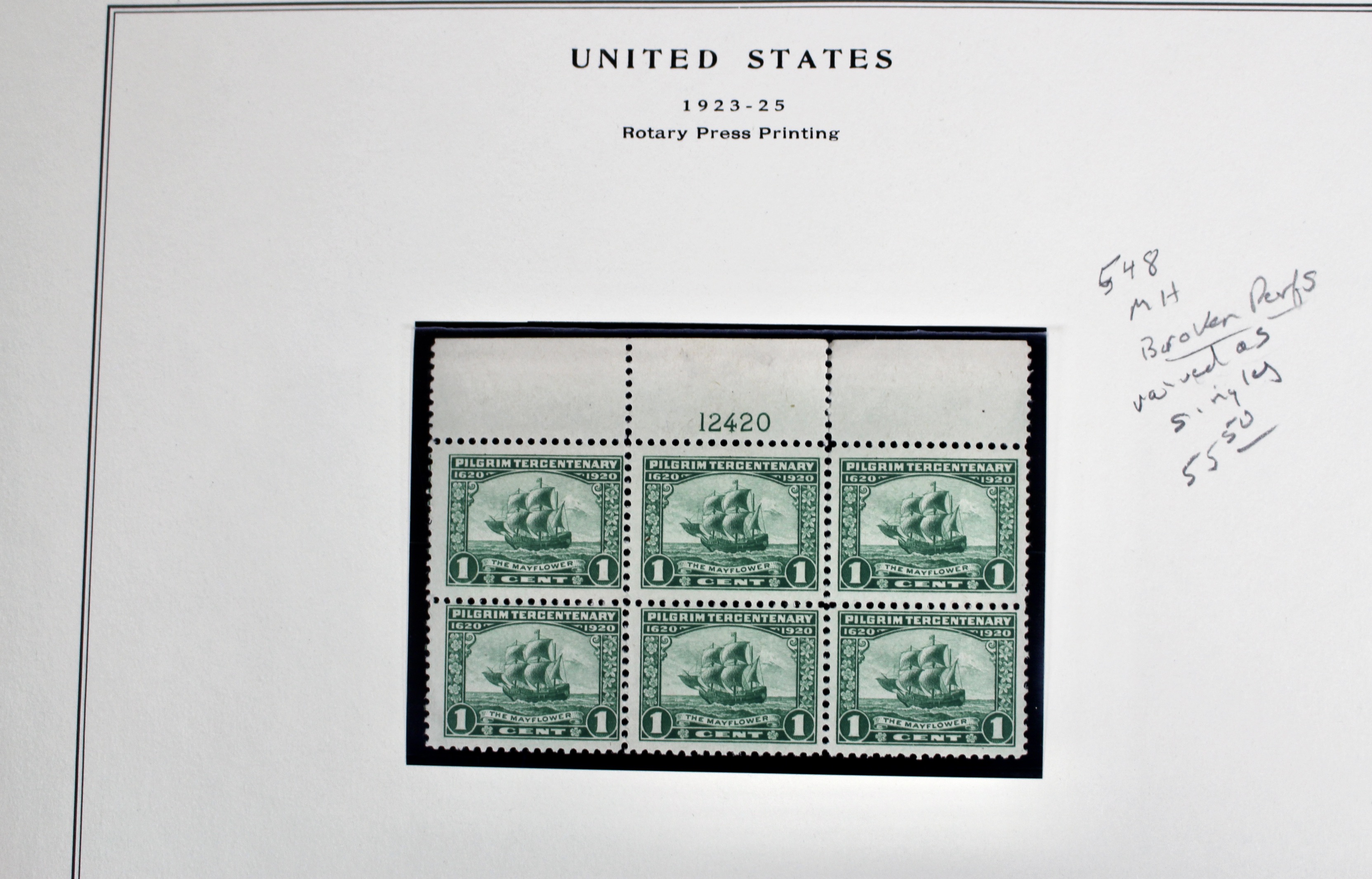 Seven Early Postage Stamp Plate Blocks