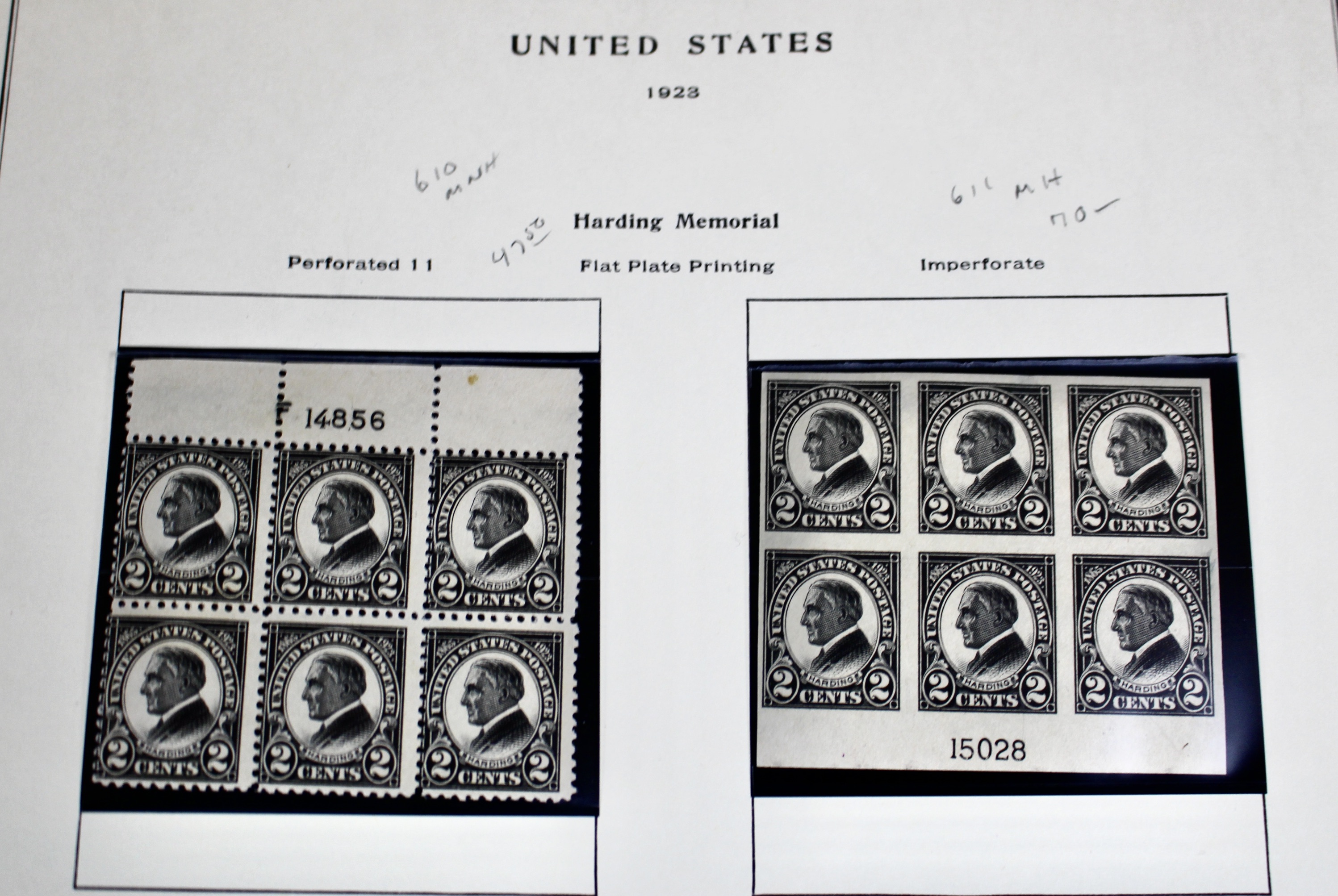 Seven Early Postage Stamp Plate Blocks