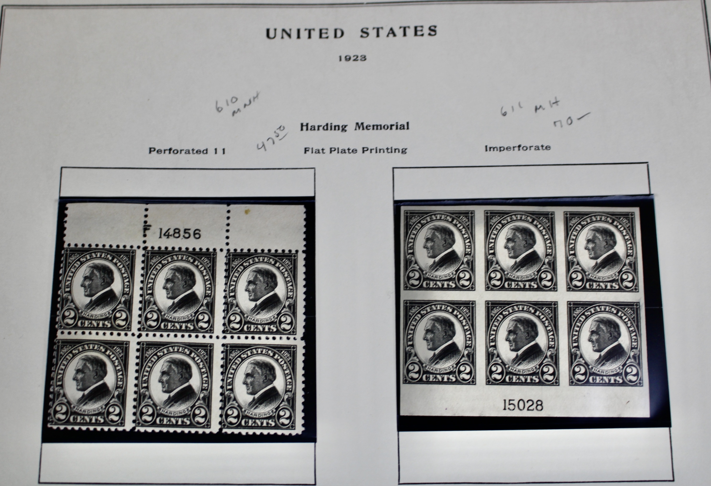 Seven Early Postage Stamp Plate Blocks