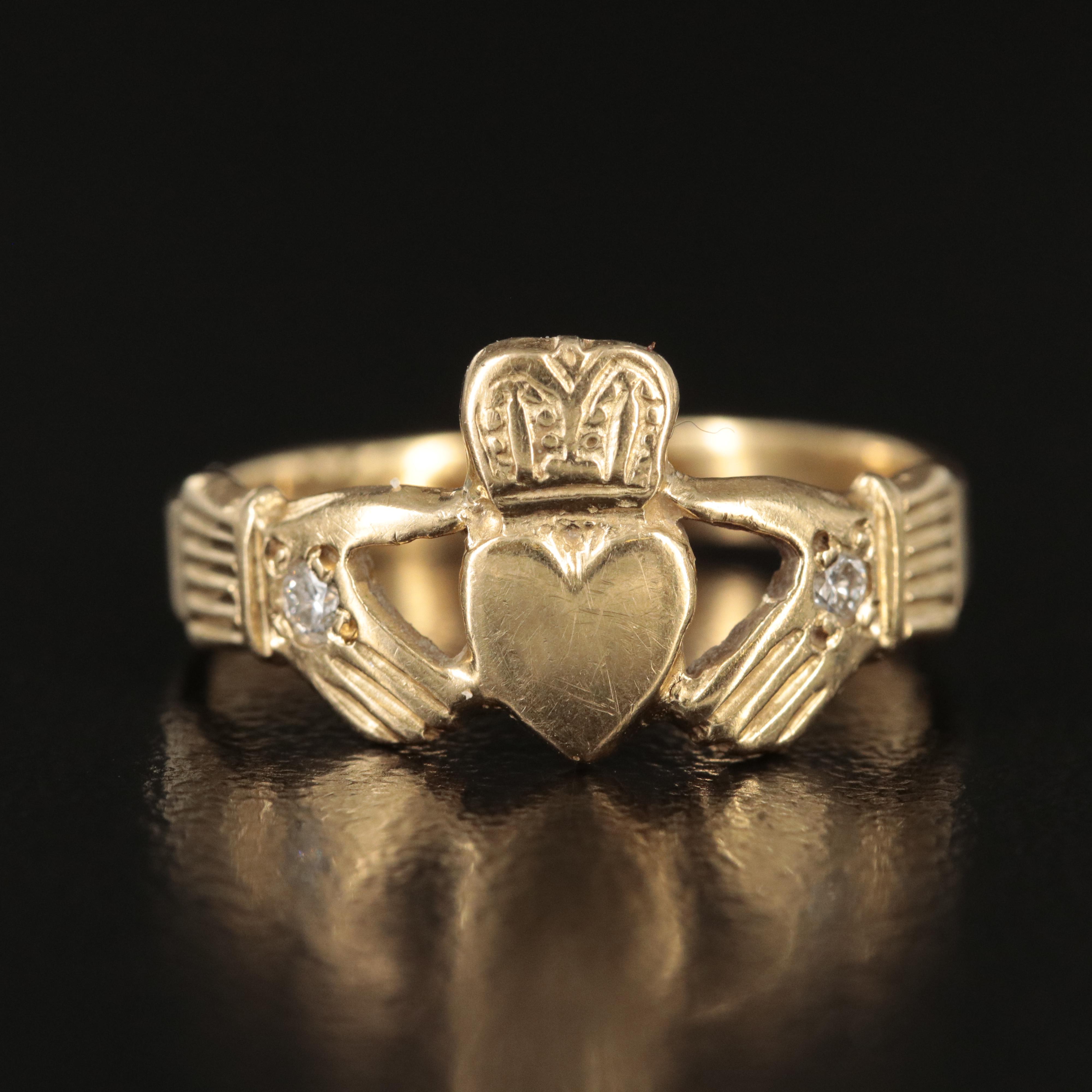 14K 0.06 CTW Diamond Claddagh Ring
