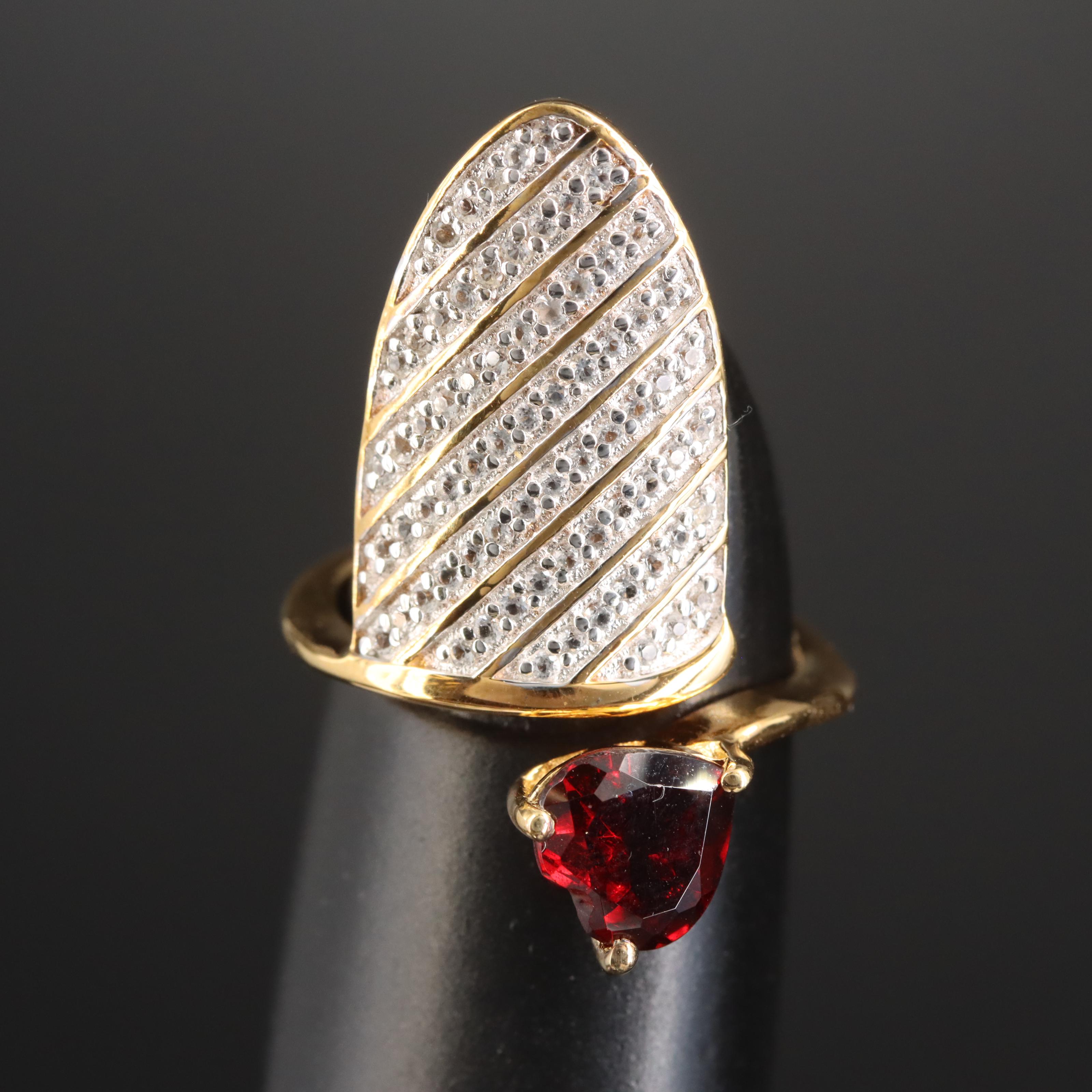 Sterling Garnet and Topaz Nail Guard Ring