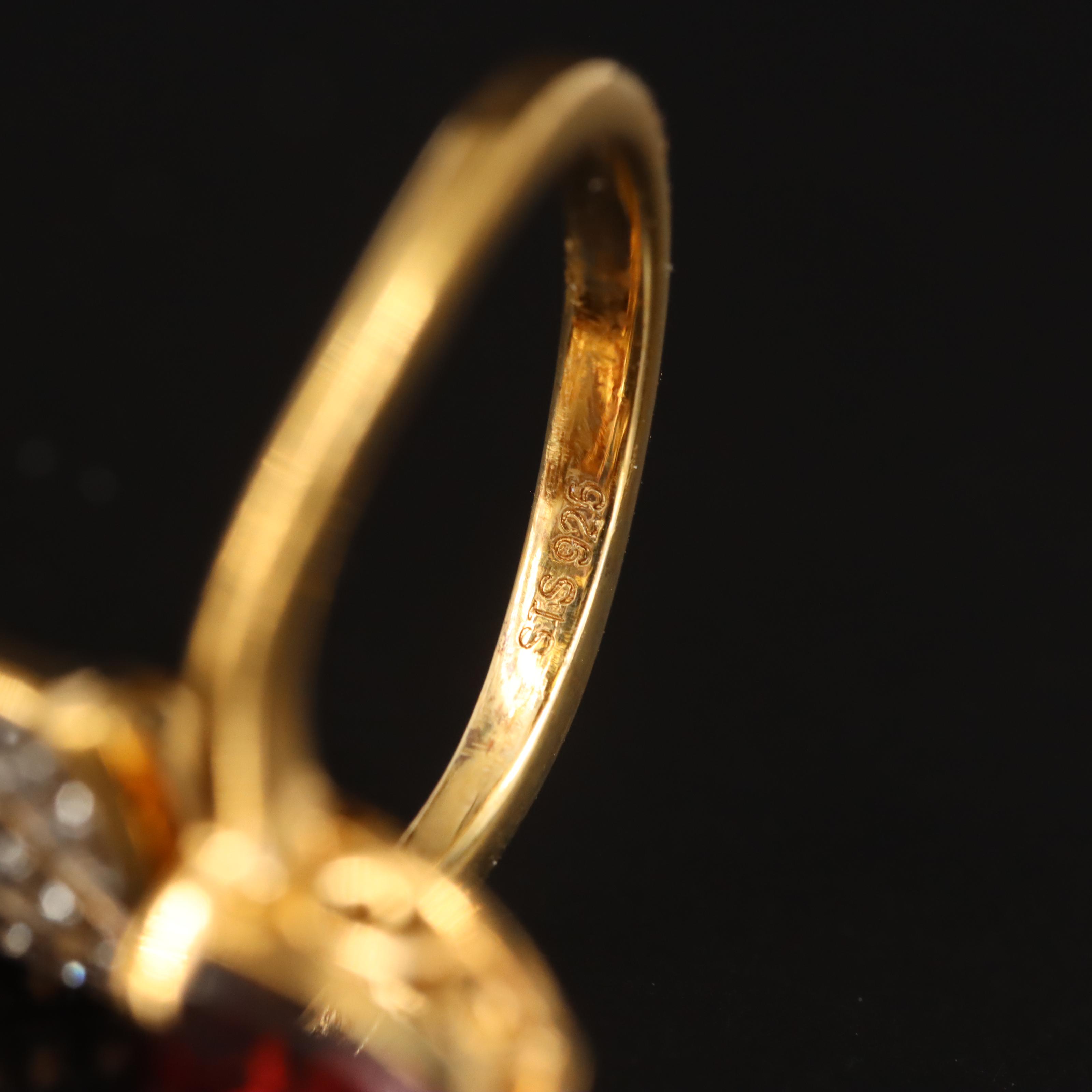 Sterling Garnet and Topaz Nail Guard Ring