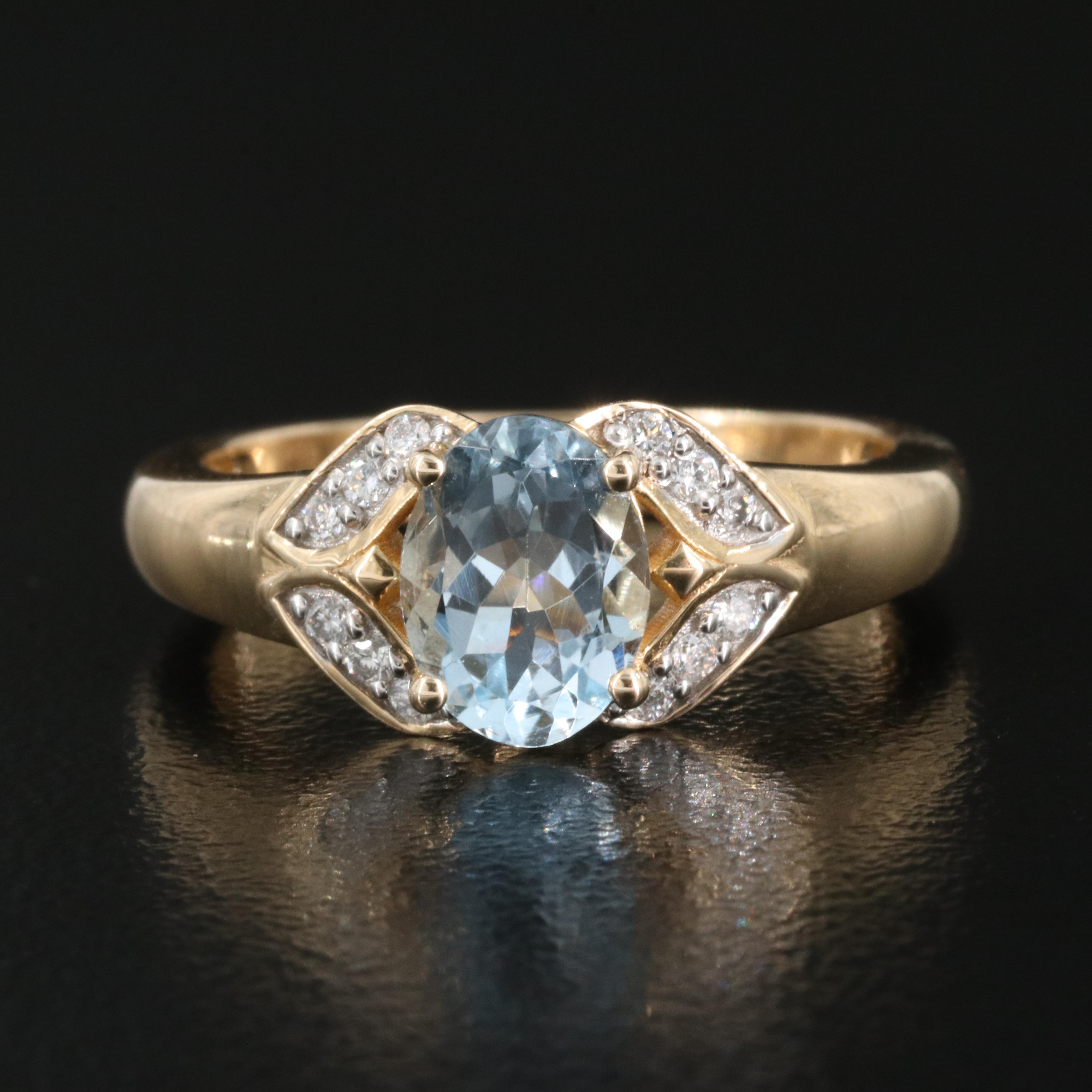 14K Aquamarine and Diamond Ring