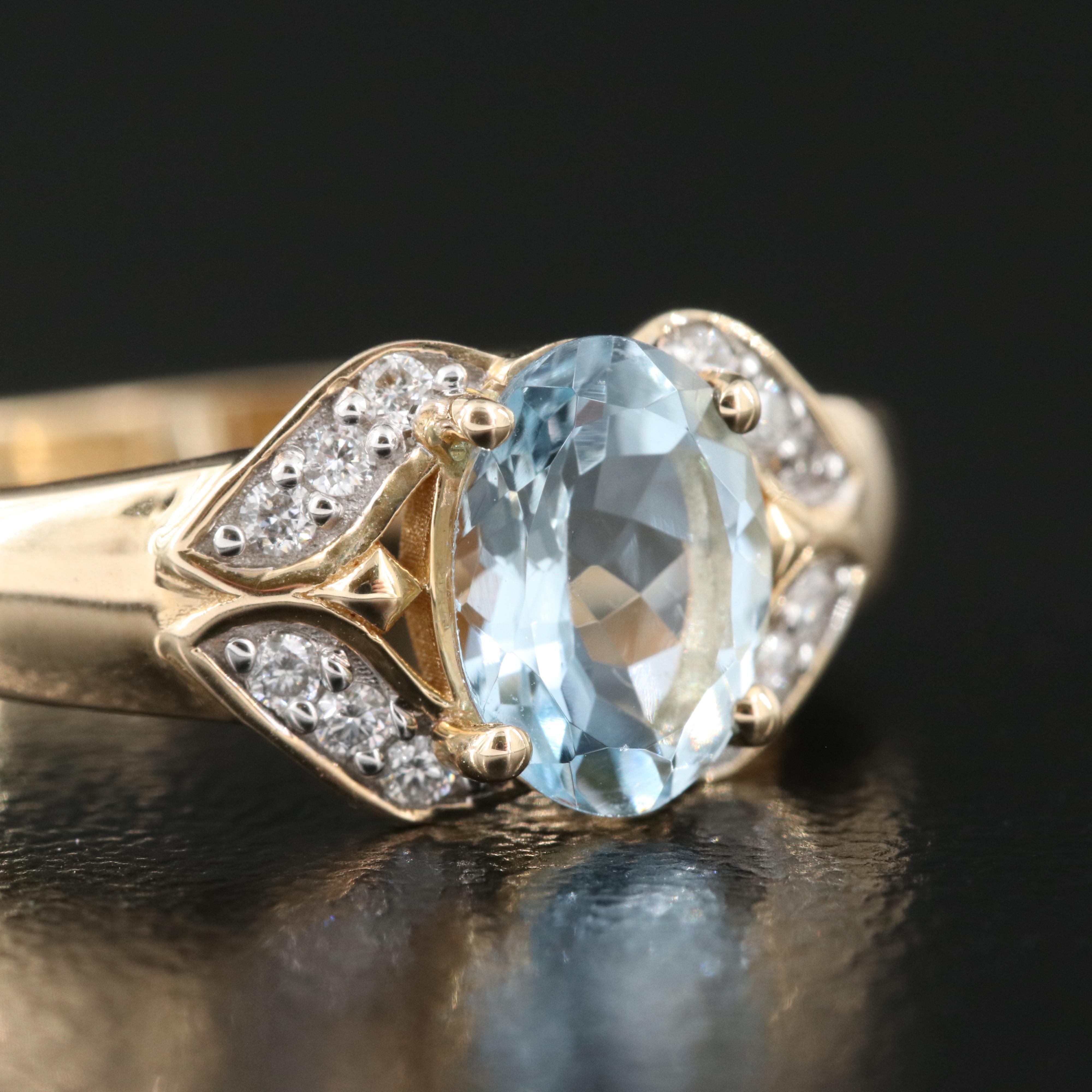 14K Aquamarine and Diamond Ring