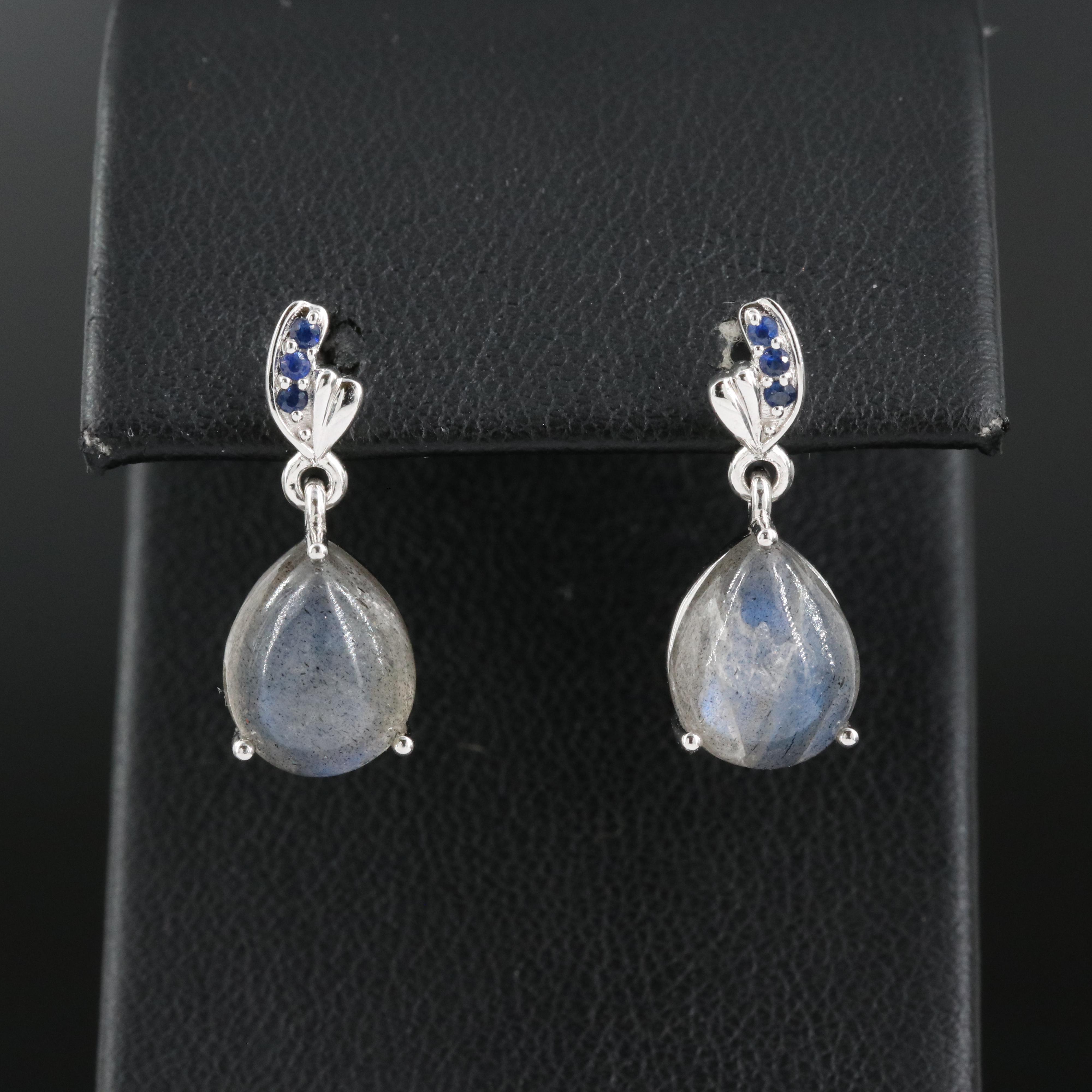 14K Labradorite and Sapphire Drop Earrings
