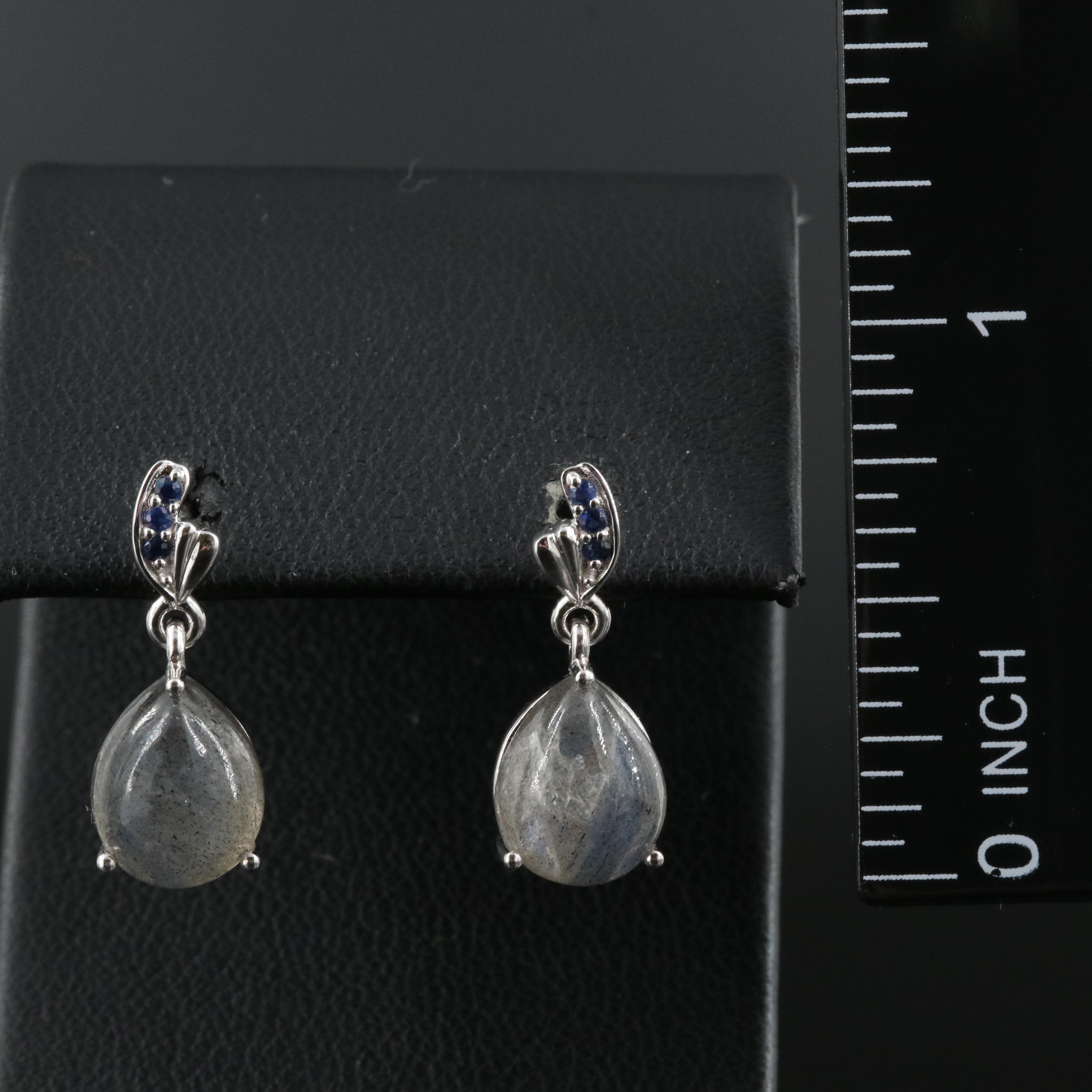 14K Labradorite and Sapphire Drop Earrings