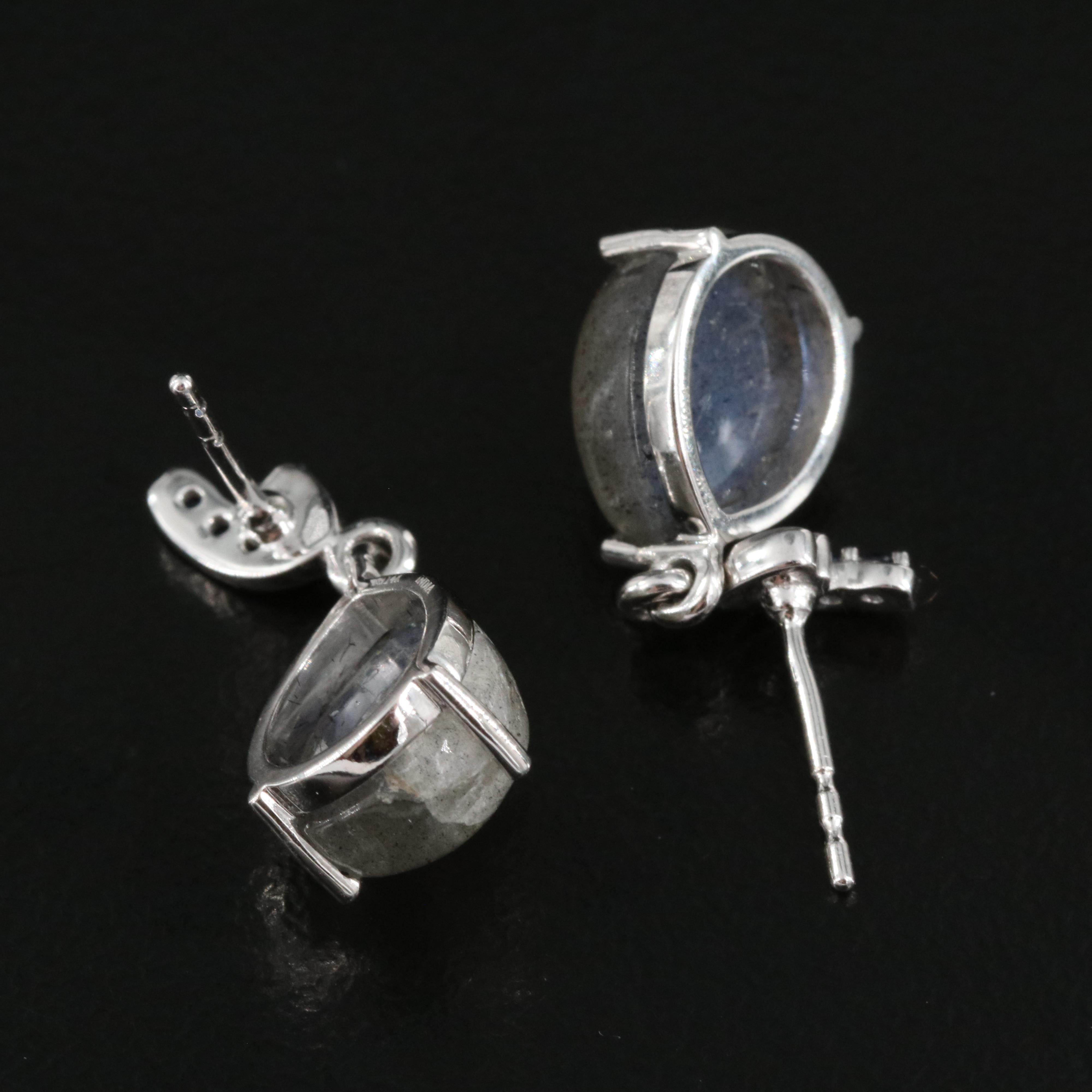 14K Labradorite and Sapphire Drop Earrings