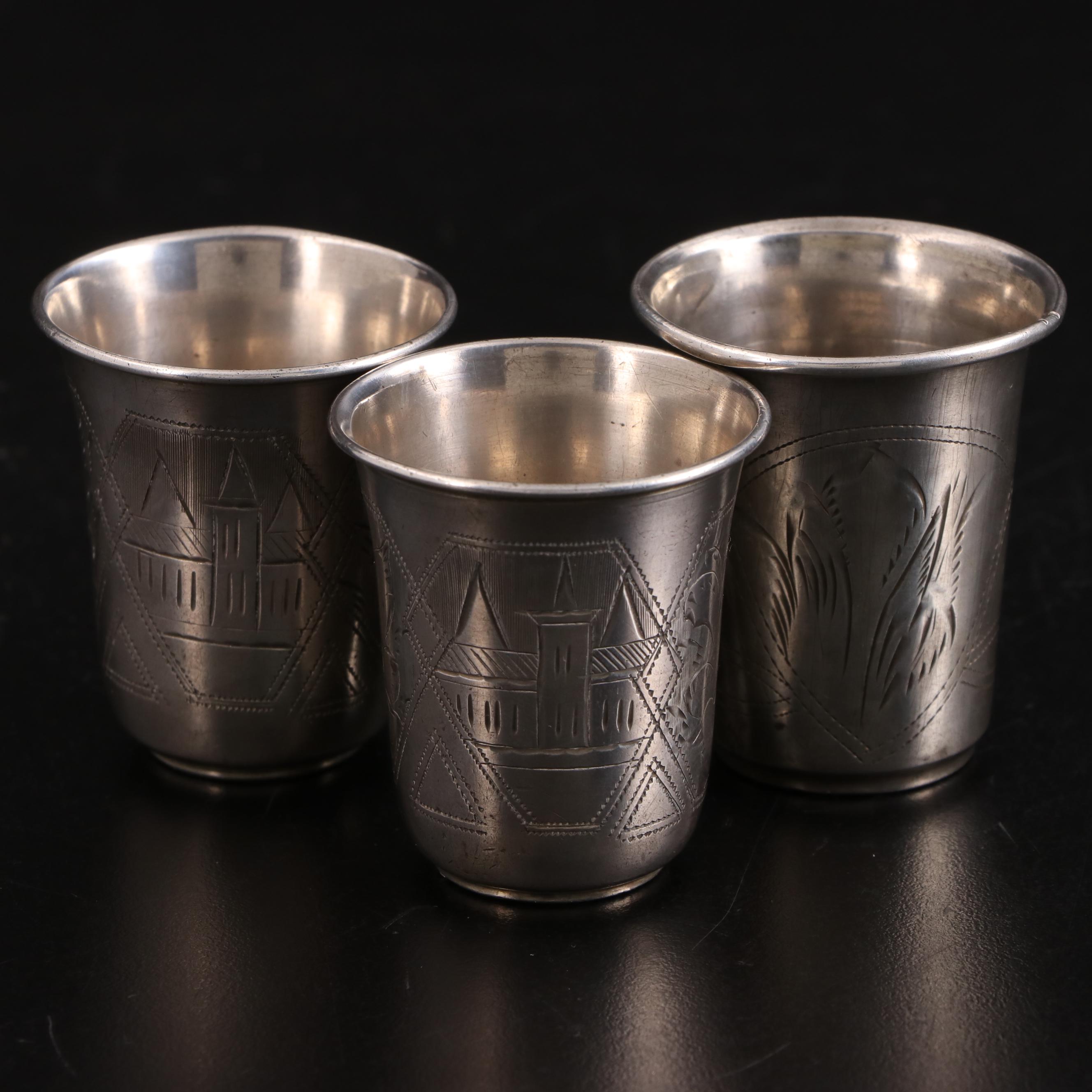 Russian Chased 875 Silver Vodka Cups, Late 19th Century