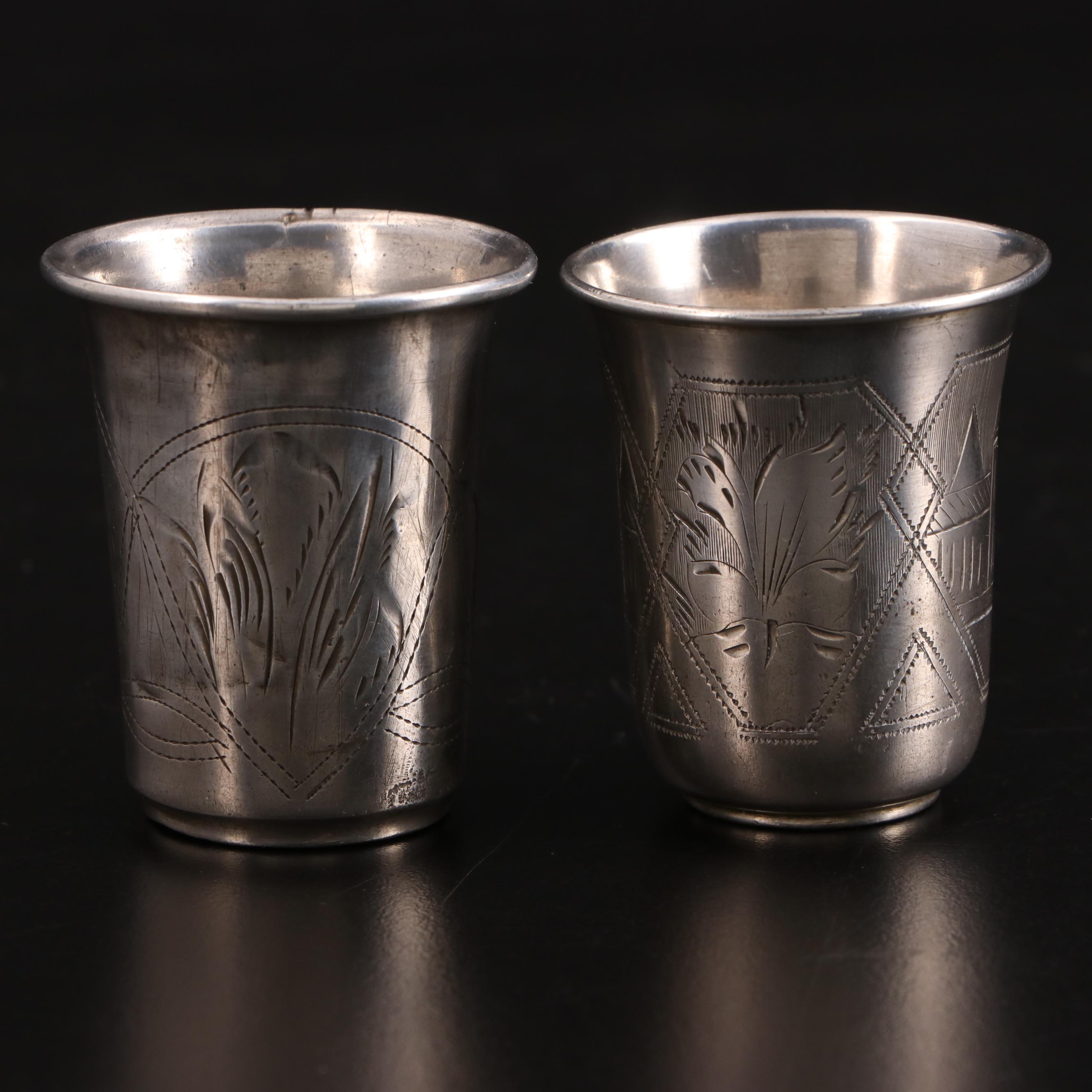 Russian Chased 875 Silver Vodka Cups, Late 19th Century