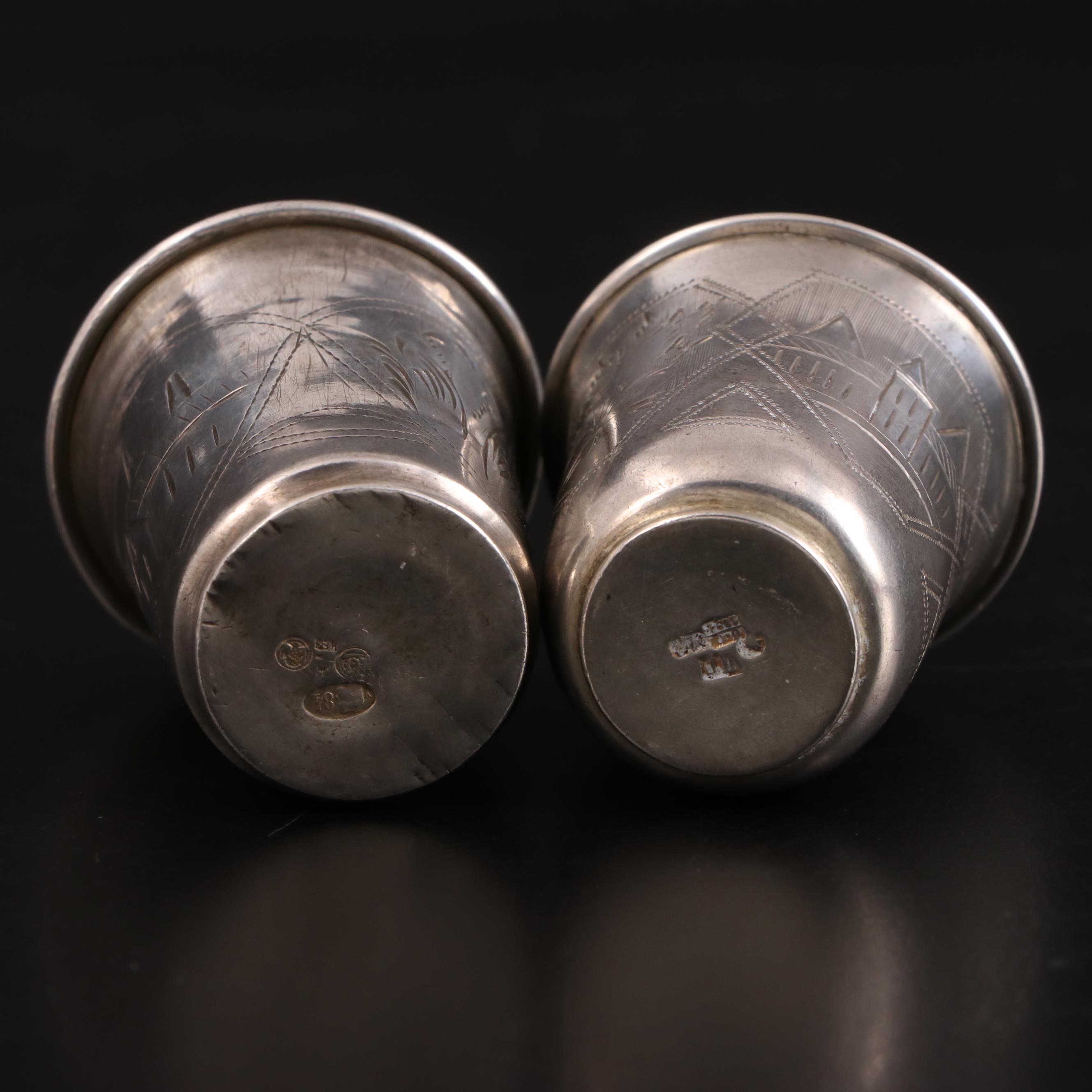 Russian Chased 875 Silver Vodka Cups, Late 19th Century