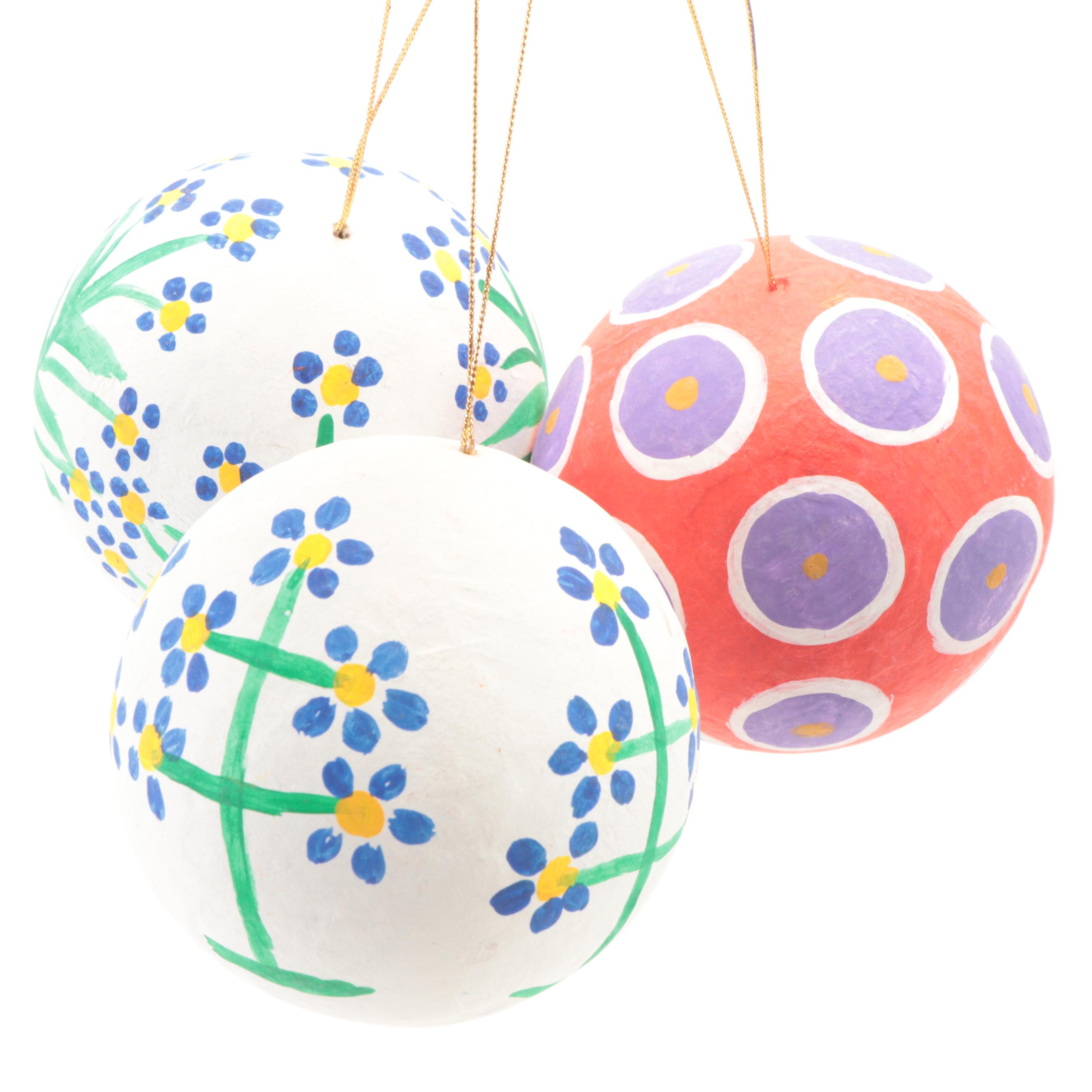 Painted Papier-Maché Christmas Ornaments