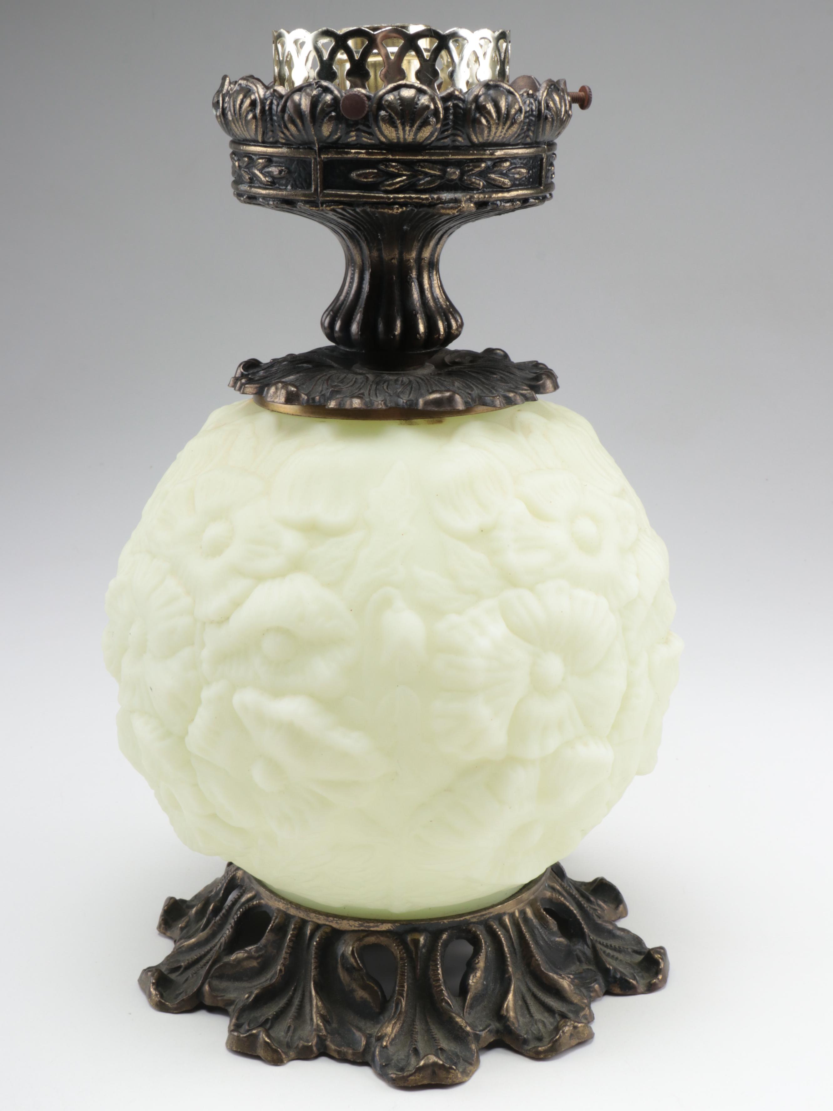 Loevsky & Loevsky and Fenton "Poppy" Pressed Custard Glass Parlor Lamp