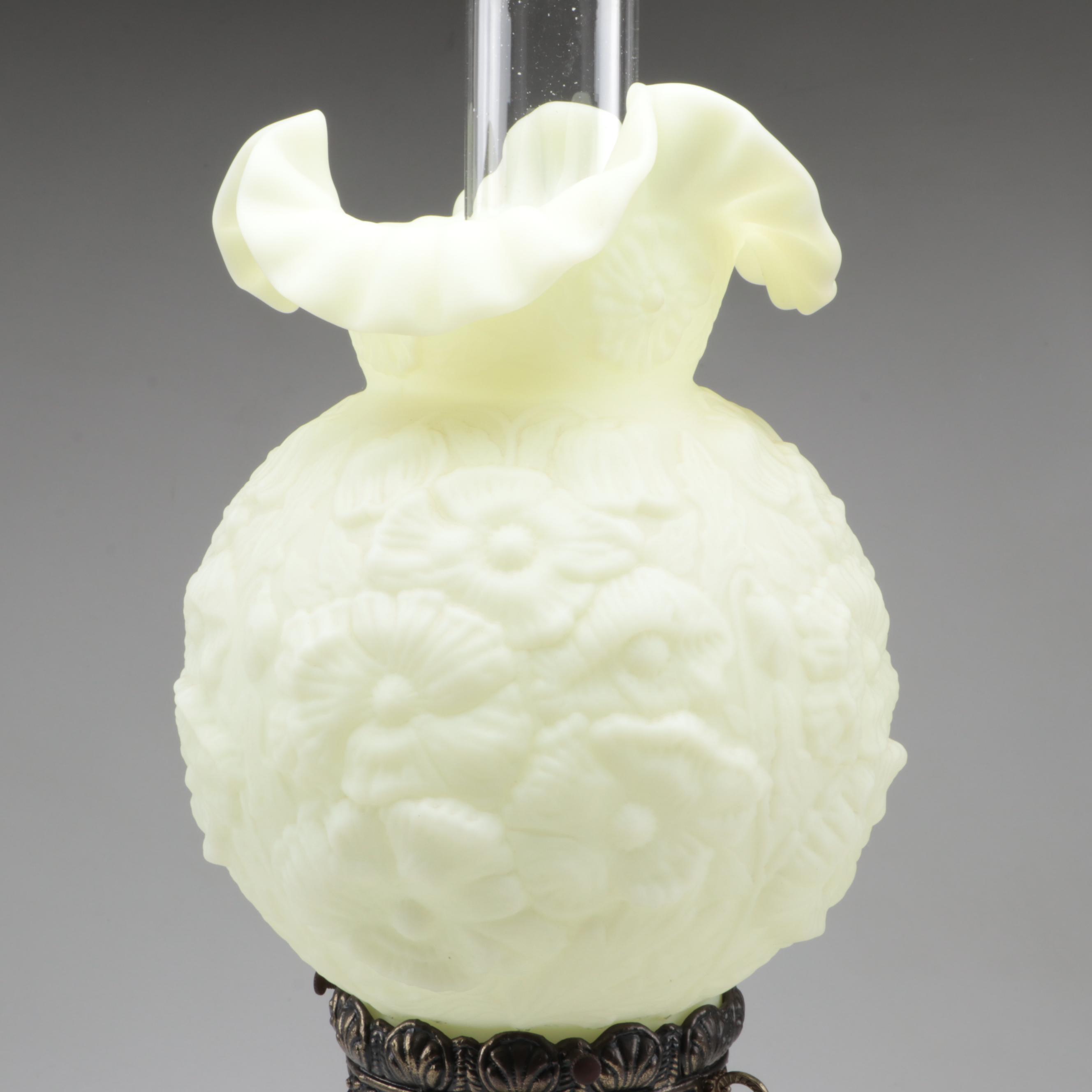 Loevsky & Loevsky and Fenton "Poppy" Pressed Custard Glass Parlor Lamp