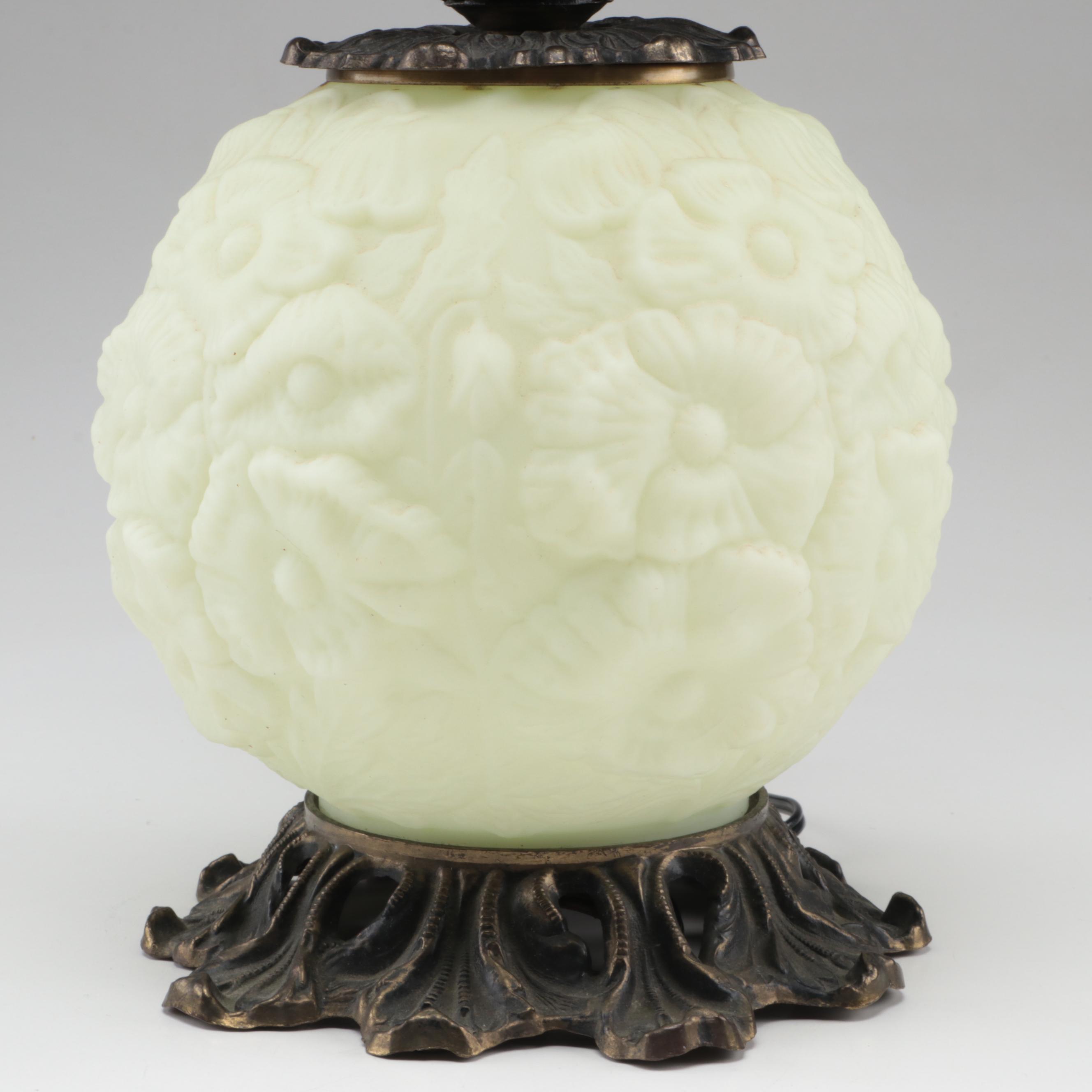 Loevsky & Loevsky and Fenton "Poppy" Pressed Custard Glass Parlor Lamp