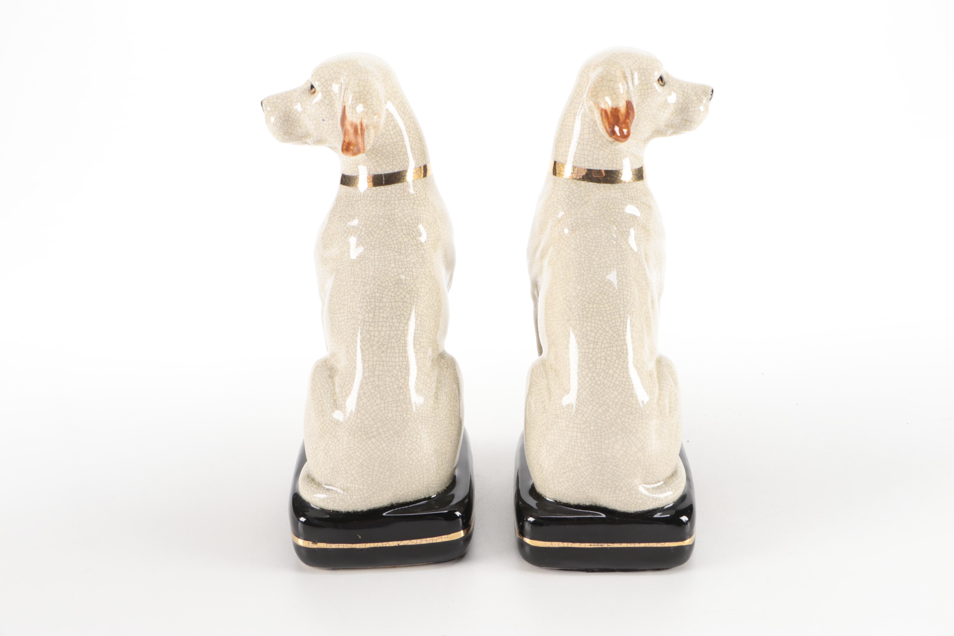 Pair of Takahashi Crackle Glaze Porcelain Labrador Figurines, Mid to Late 20th C