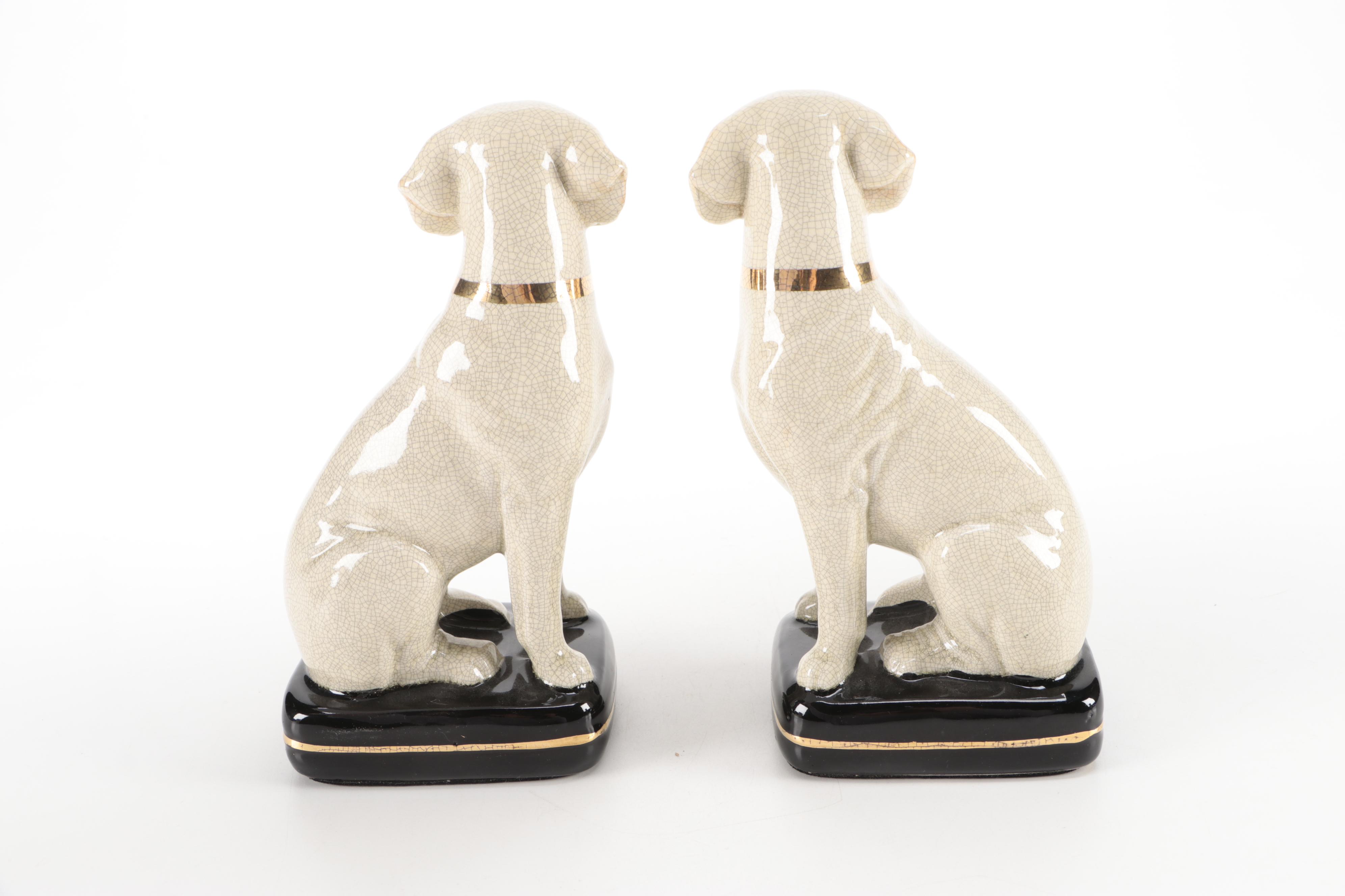 Pair of Takahashi Crackle Glaze Porcelain Labrador Figurines, Mid to Late 20th C