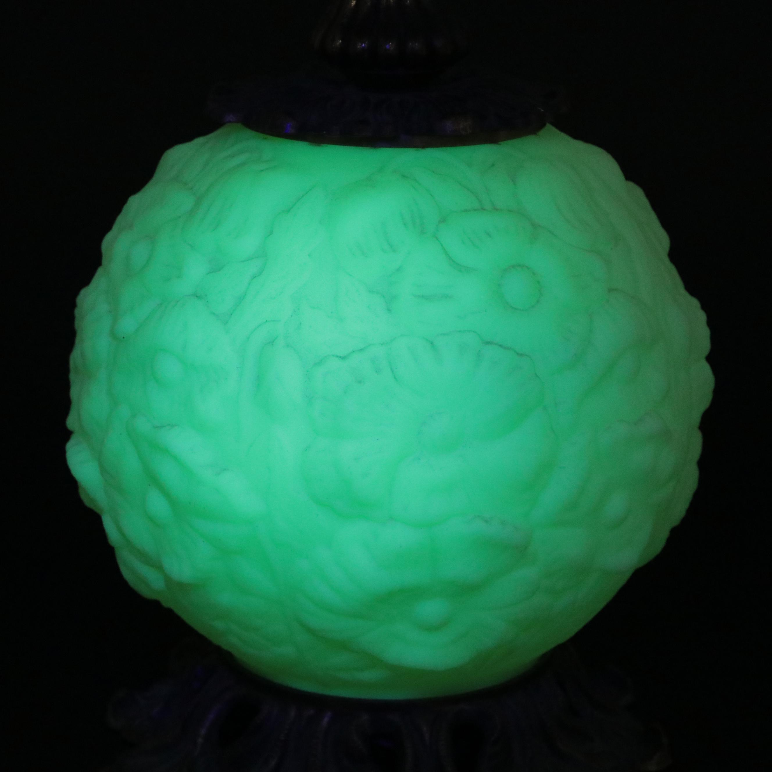 Loevsky & Loevsky and Fenton "Poppy" Pressed Custard Glass Parlor Lamp