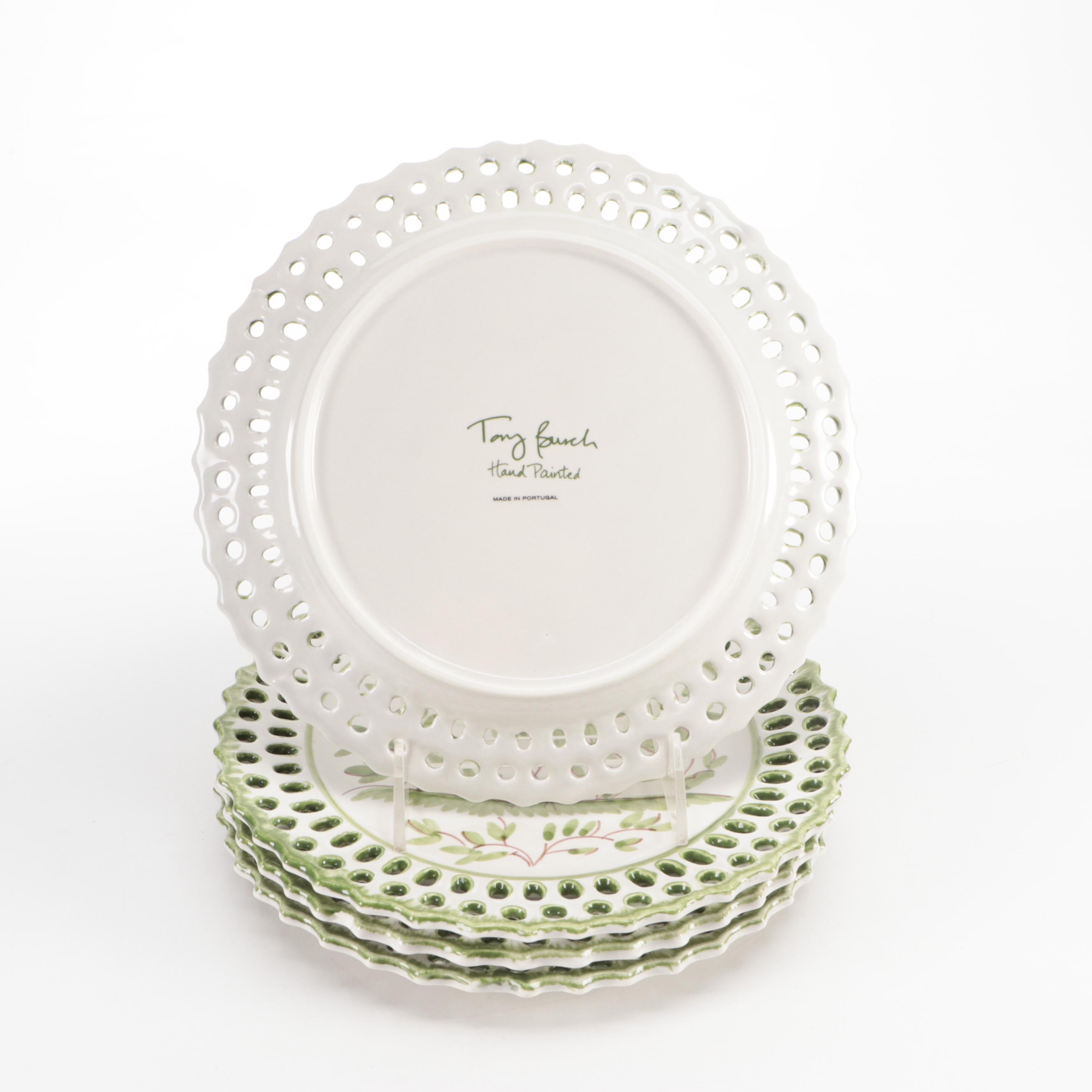 Tory Burch "Oiseau" Hand-Painted Openwork Edge Earthenware Salad Plates
