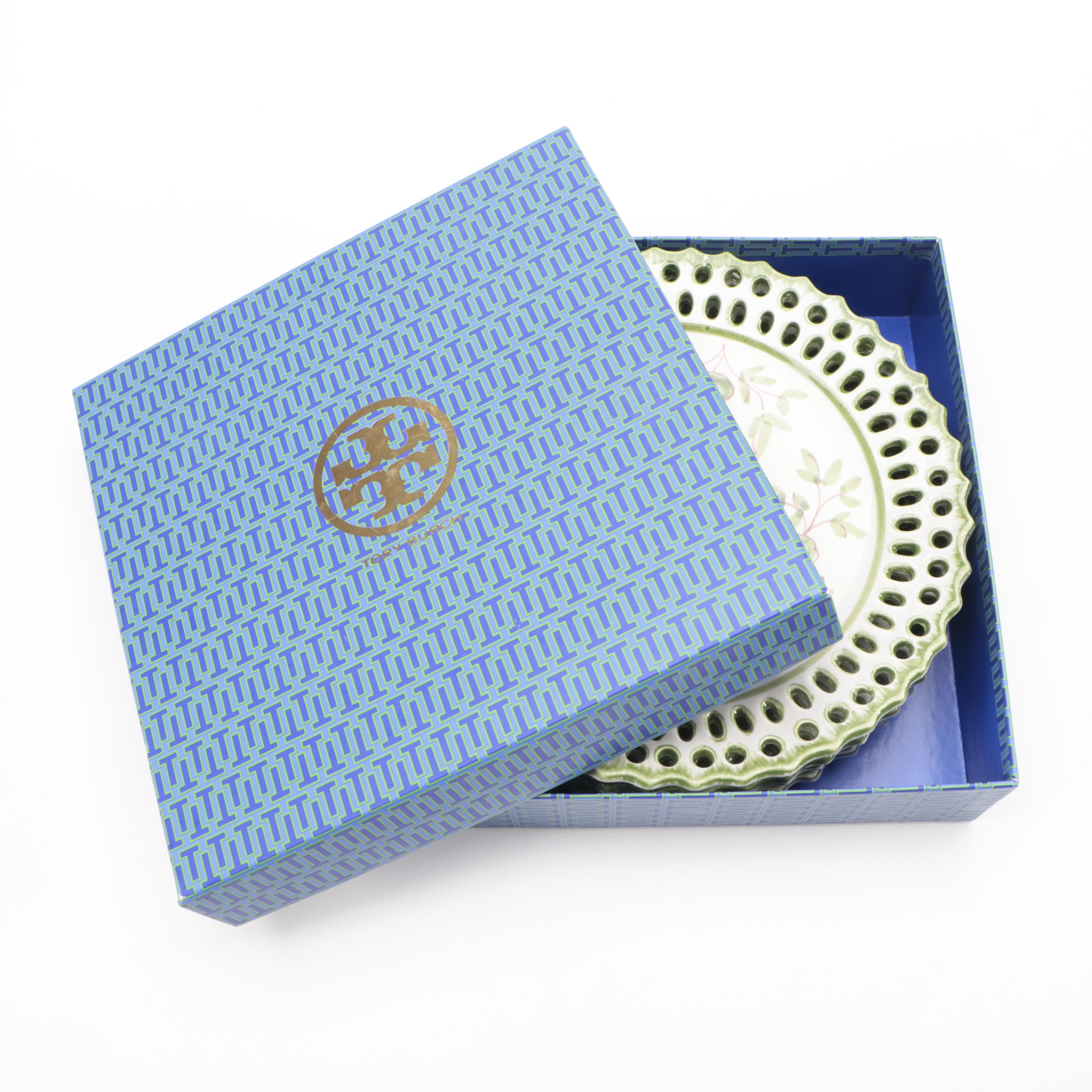 Tory Burch "Oiseau" Hand-Painted Openwork Edge Earthenware Salad Plates