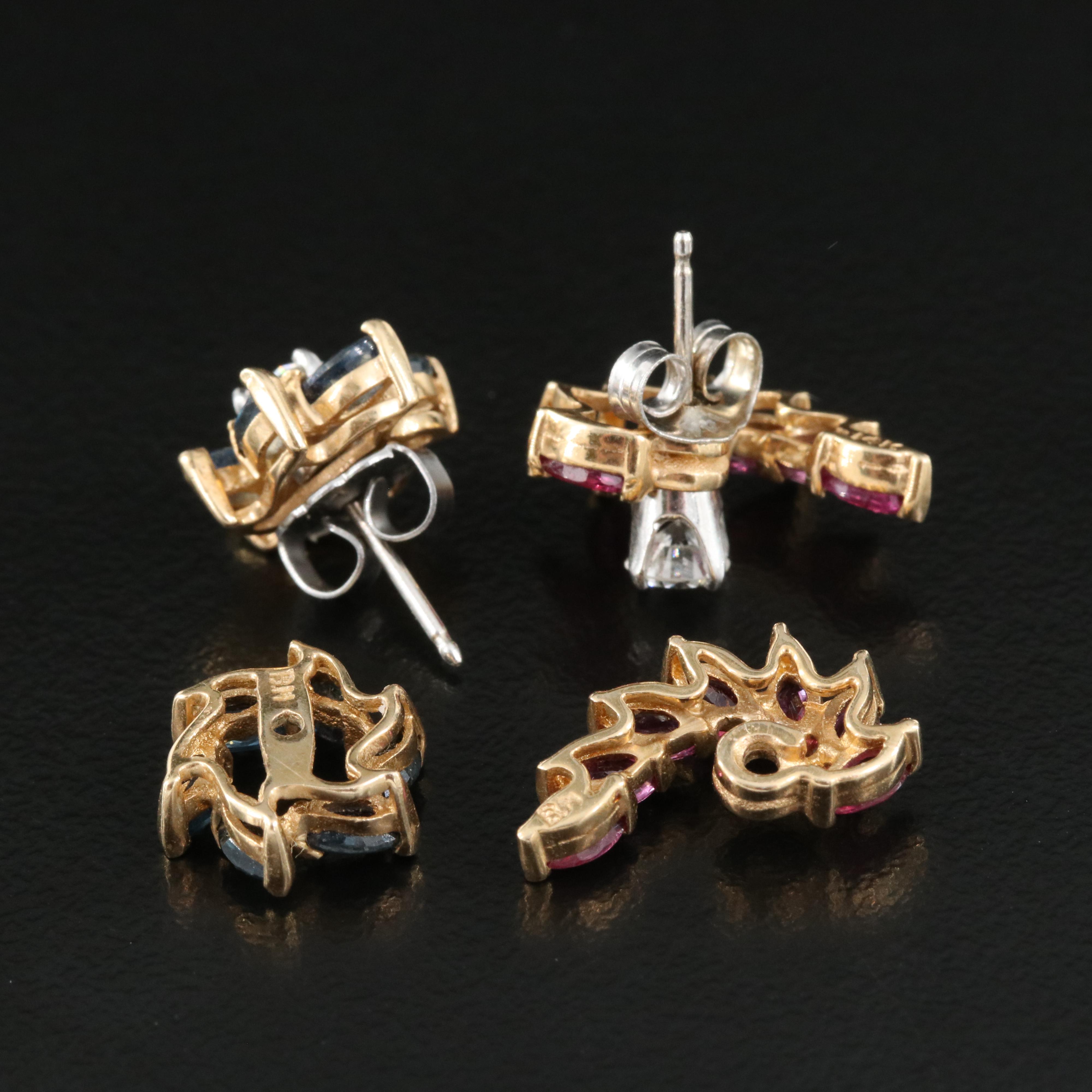 14K  Diamond Stud Earrings with Ruby and Sapphire Earring Enhancers