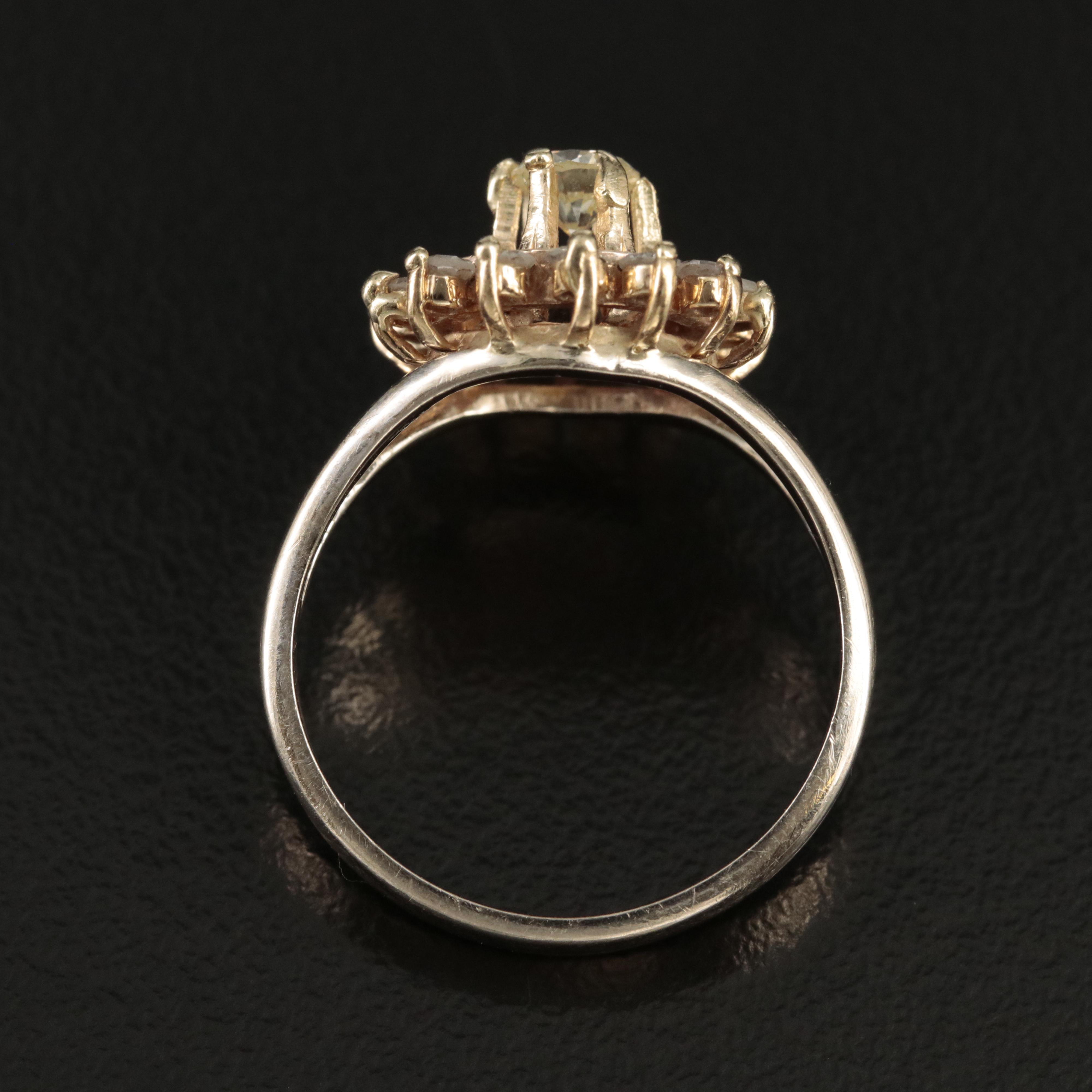 14K Diamond and Sapphire Ring with Buttercup Center Setting