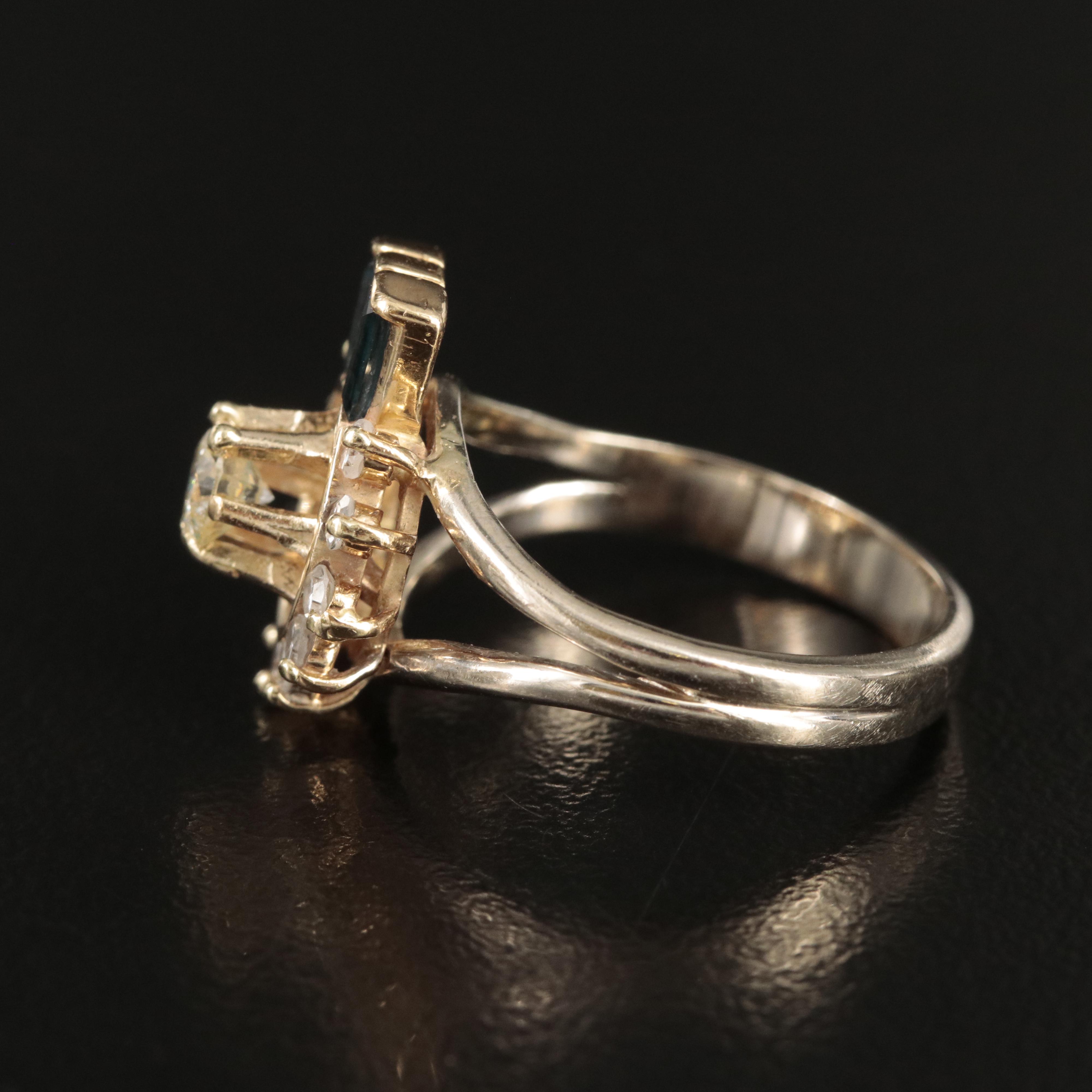 14K Diamond and Sapphire Ring with Buttercup Center Setting