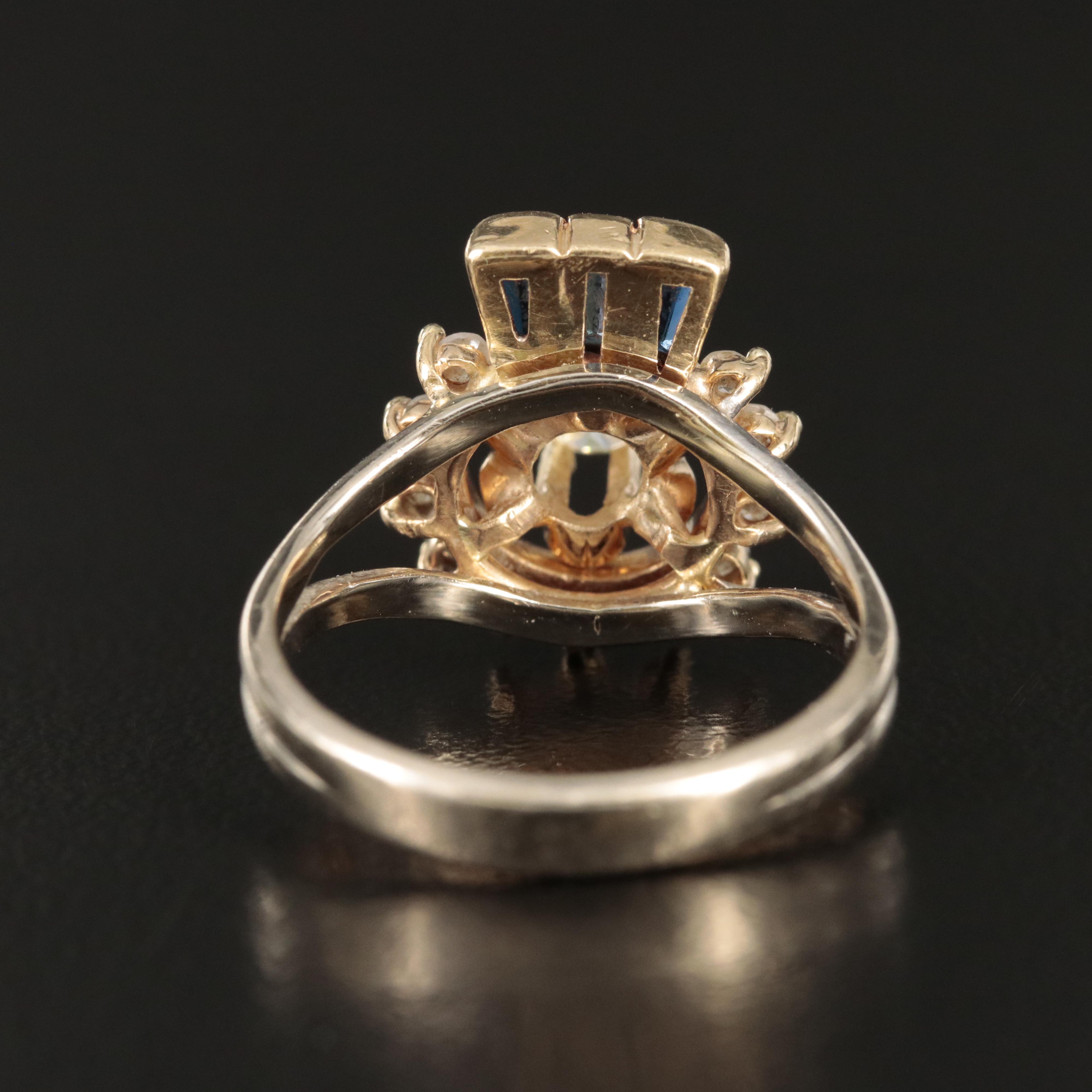 14K Diamond and Sapphire Ring with Buttercup Center Setting